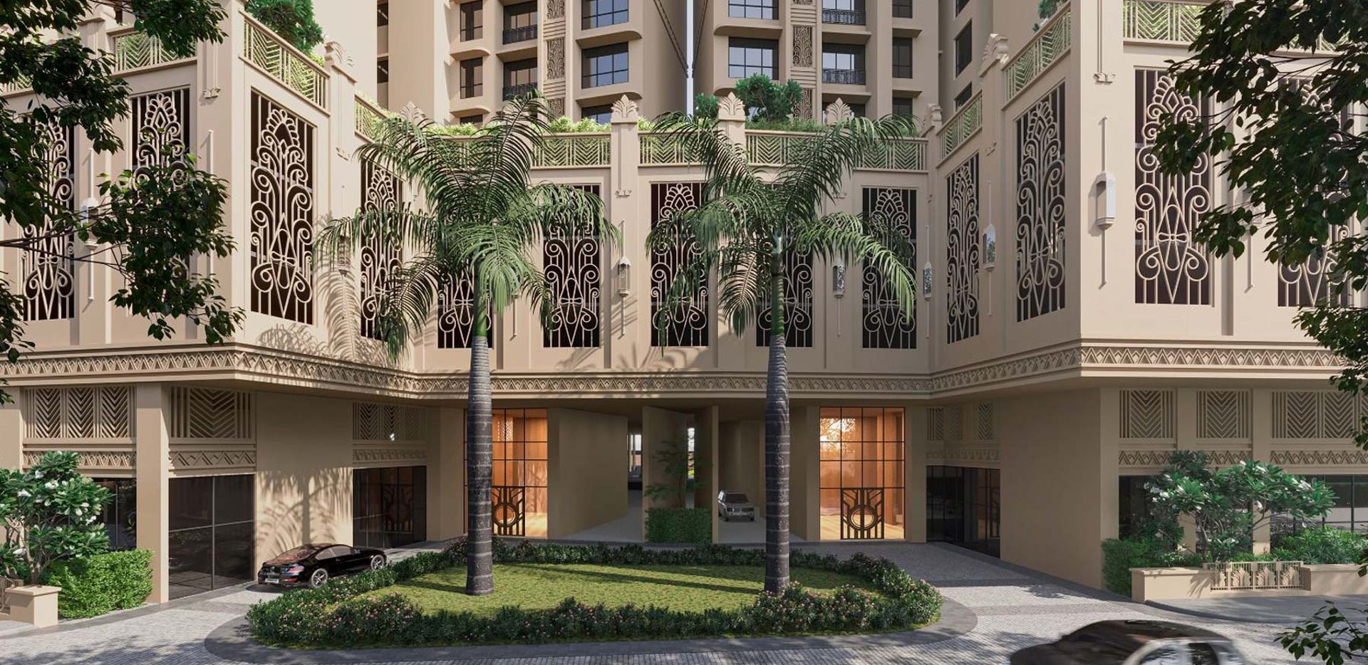 an abstract photo of a curved building with a blue sky in the background