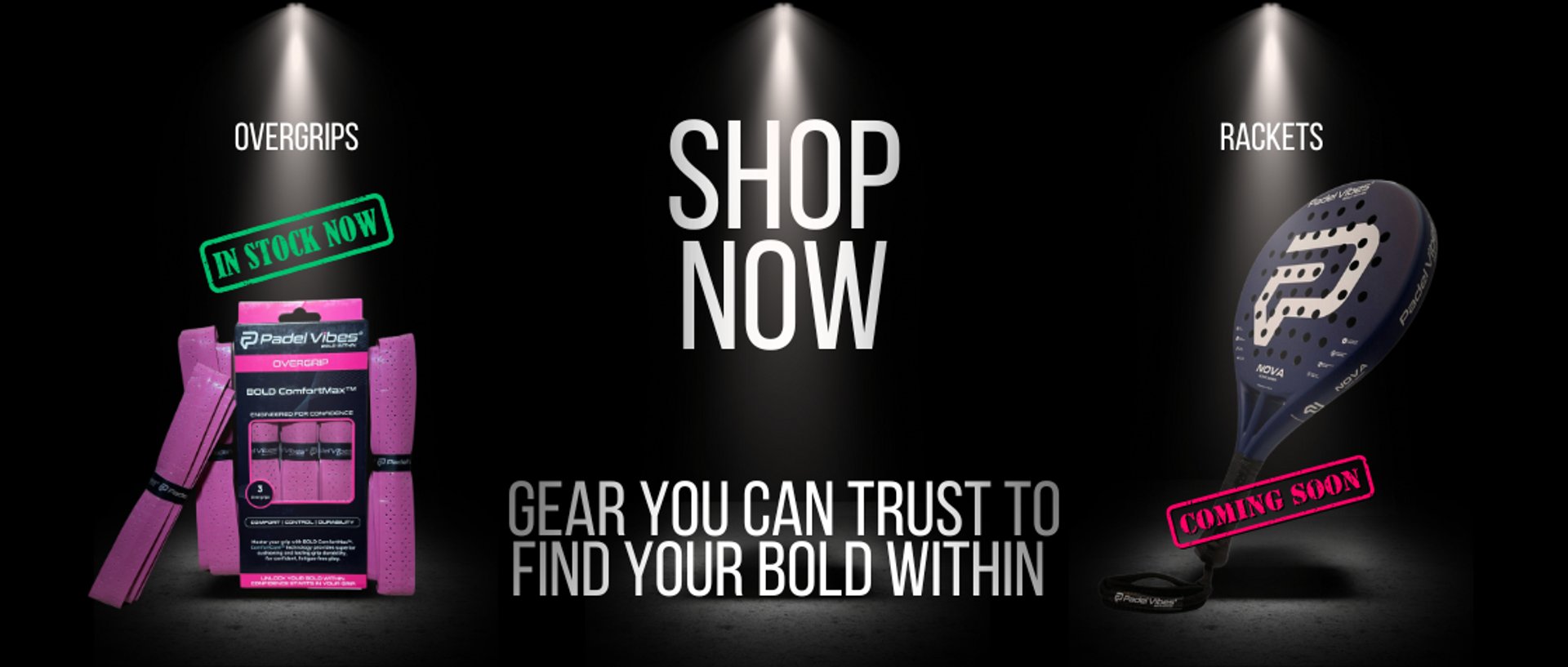 padel vibes homepage banner shop overgrips now