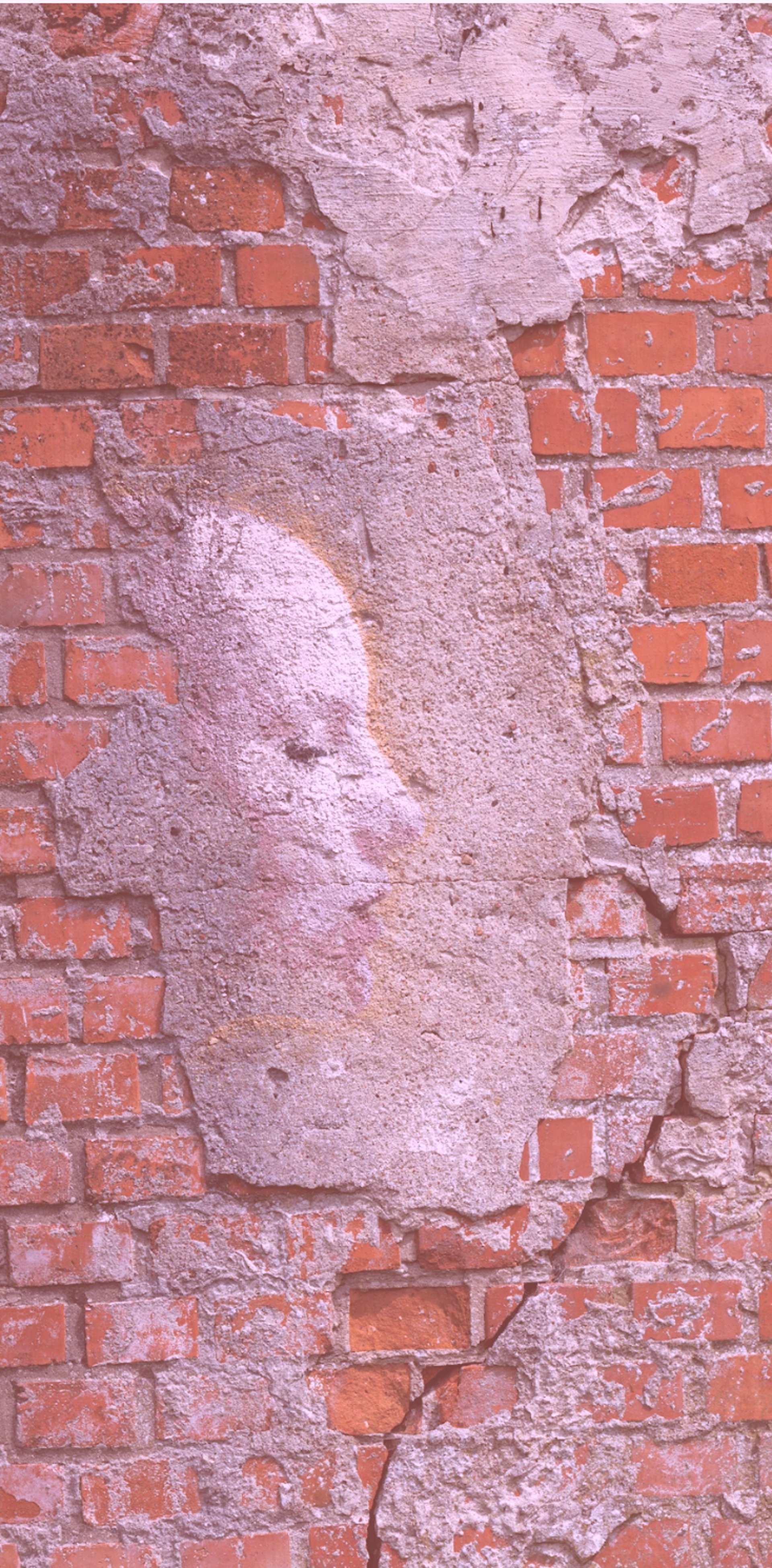 A brick wall with a face painted on it.