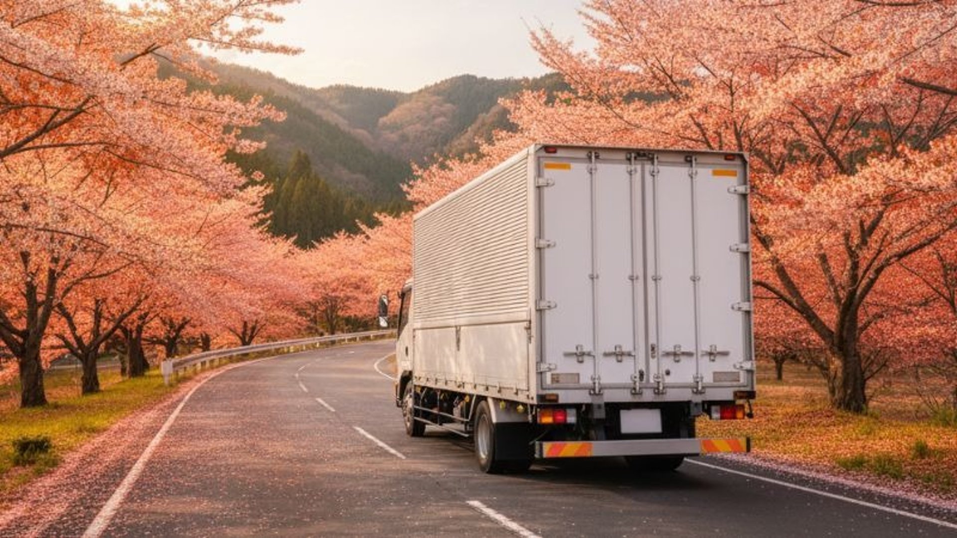 a car driving down a winding road surrounded by trees