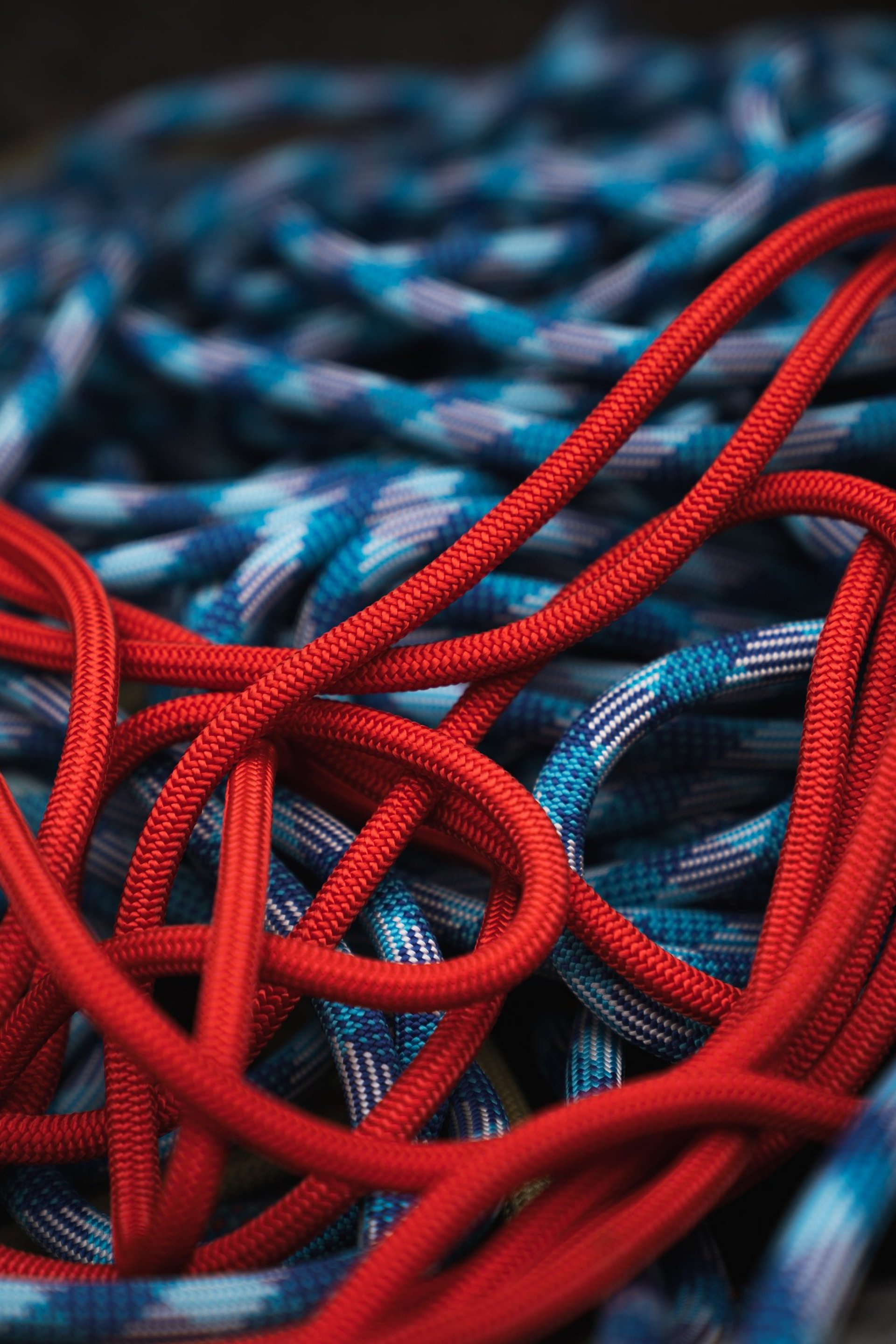an abstract photo of a curved building with a blue sky in the background