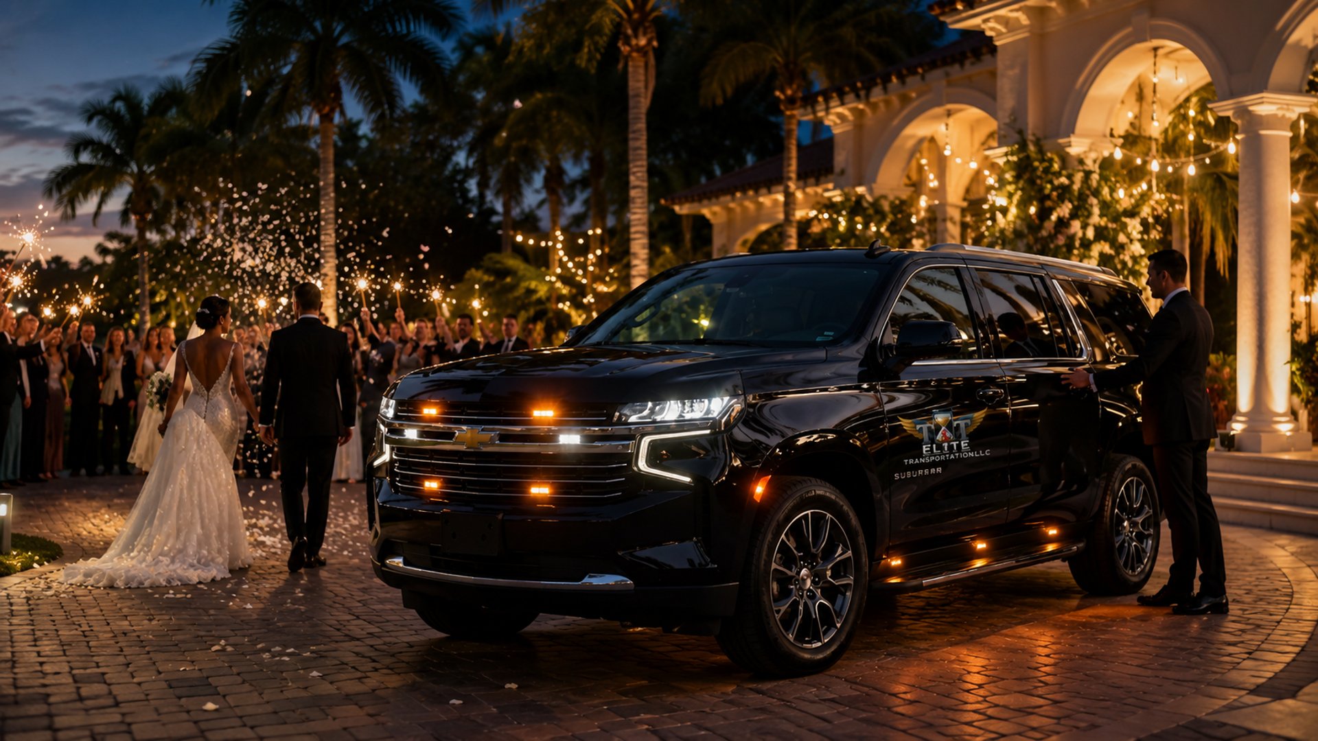 Black SUV vehicle. Wedding Transportation in Palm Beach Gardens, FL – T&T Elite Transportation