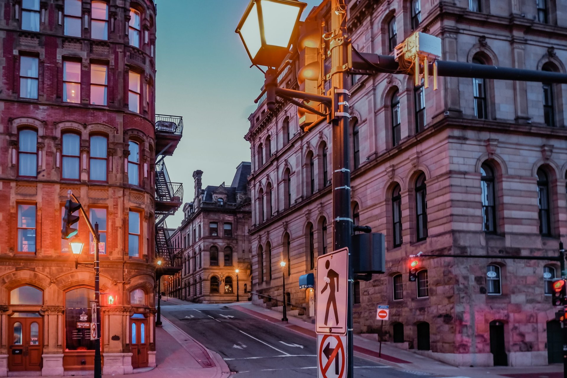 evening sky over uptown saint john historic buildings