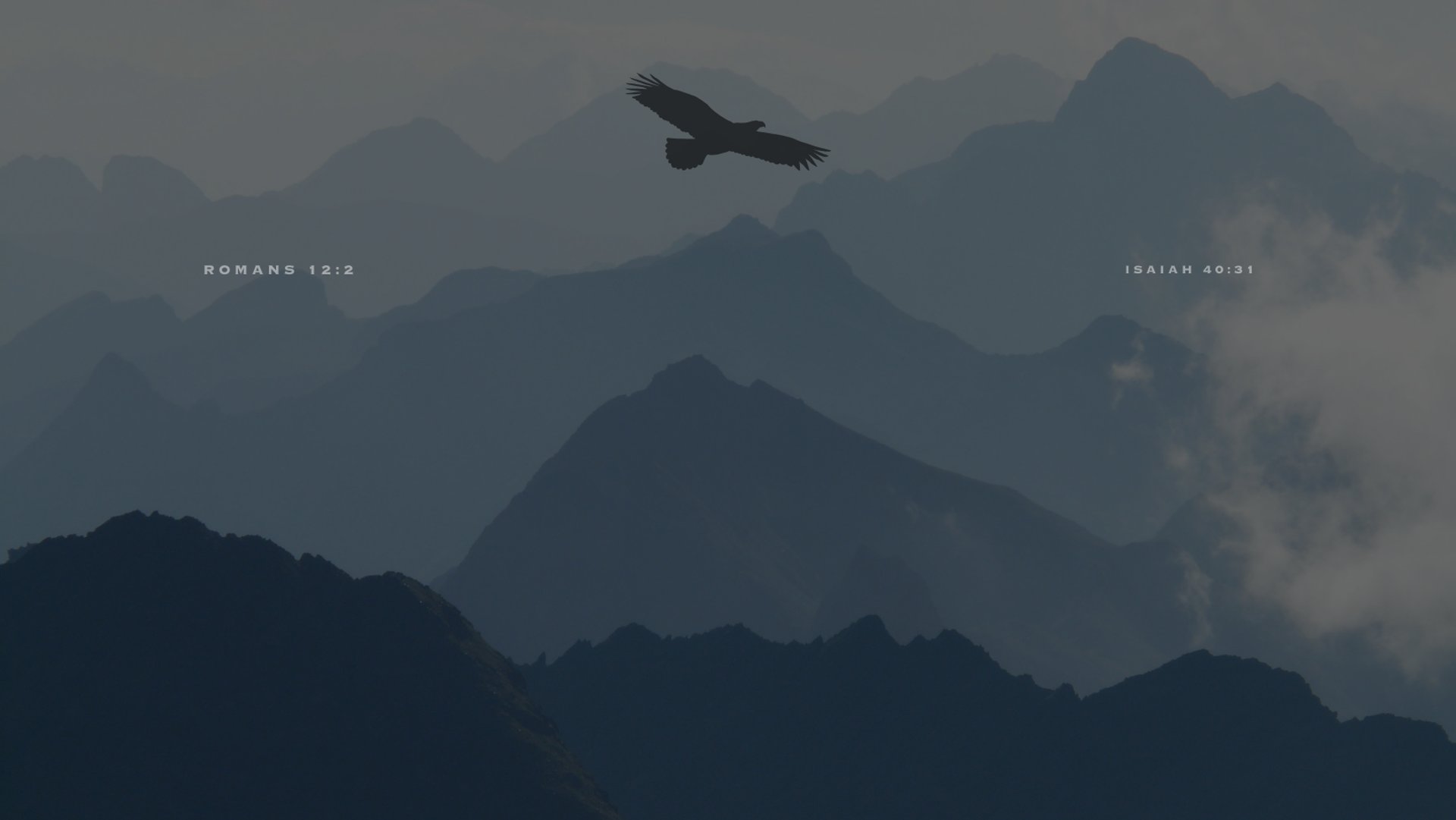 A bird flies over a snowy mountain landscape.