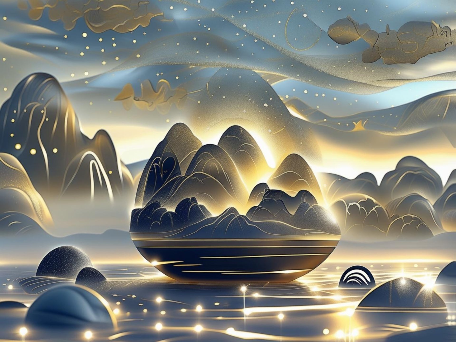 an abstract photo of a curved building with a blue sky in the background