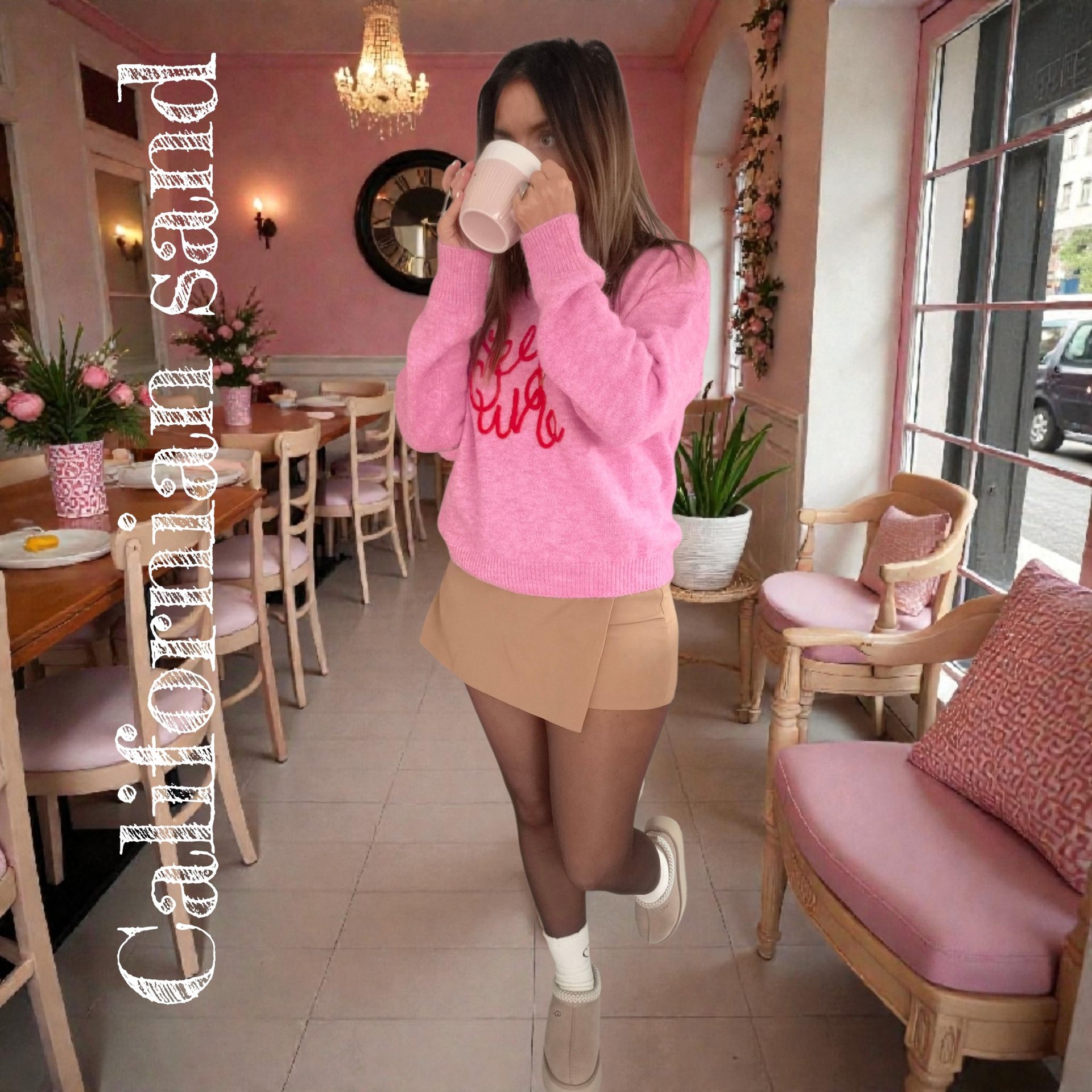 Californiansand, look bohème, casuallook, pull rose hiver, pink look, ugg