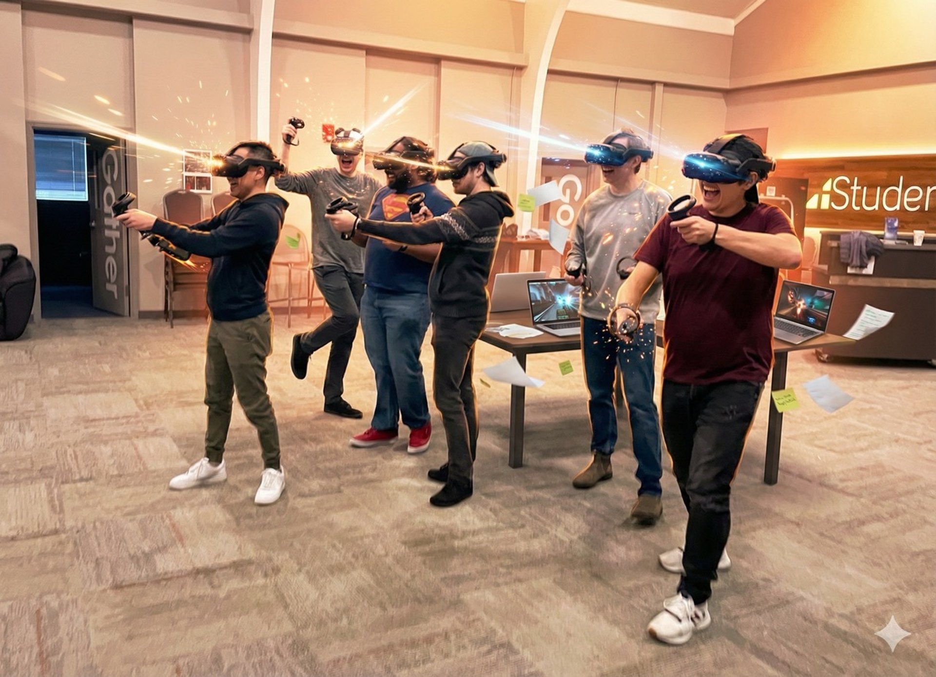 Grupo jugando a realidad virtual