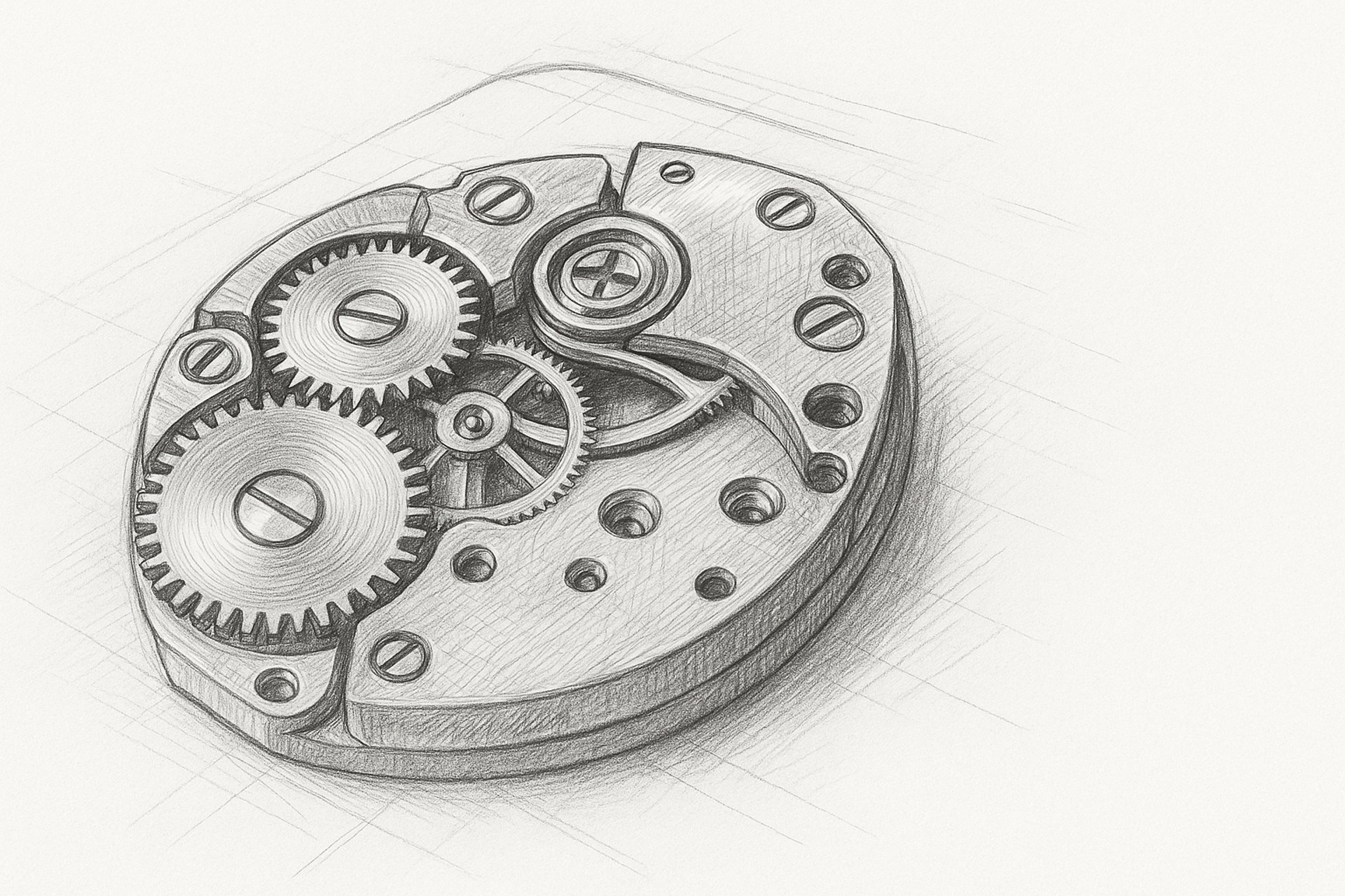 a black and white photo of a watch movement