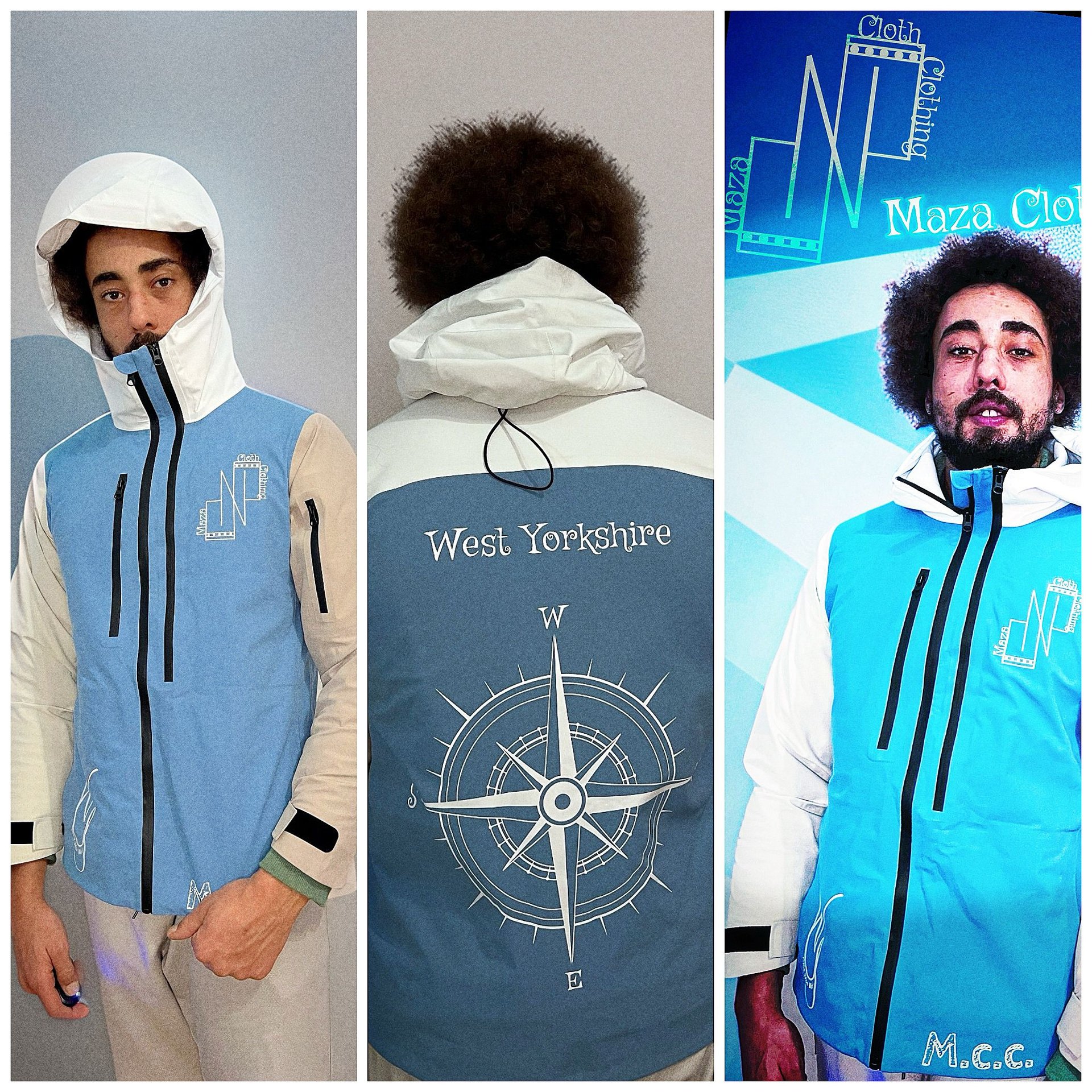 a man squatting on a rock in front of a waterfall