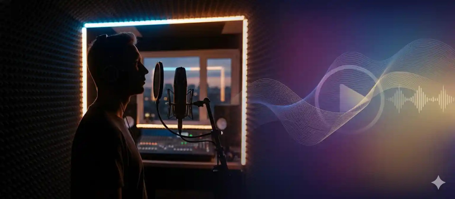 a microphone with a red light shining on it