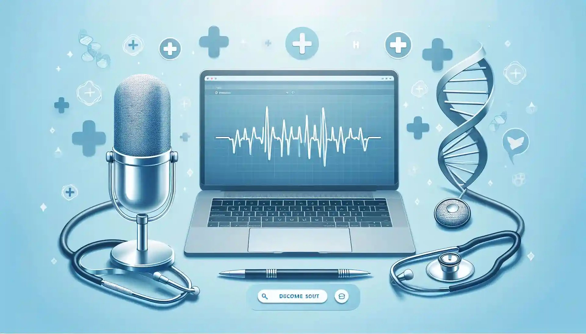 Medical podcast voiceover recording by professional narrator in studio