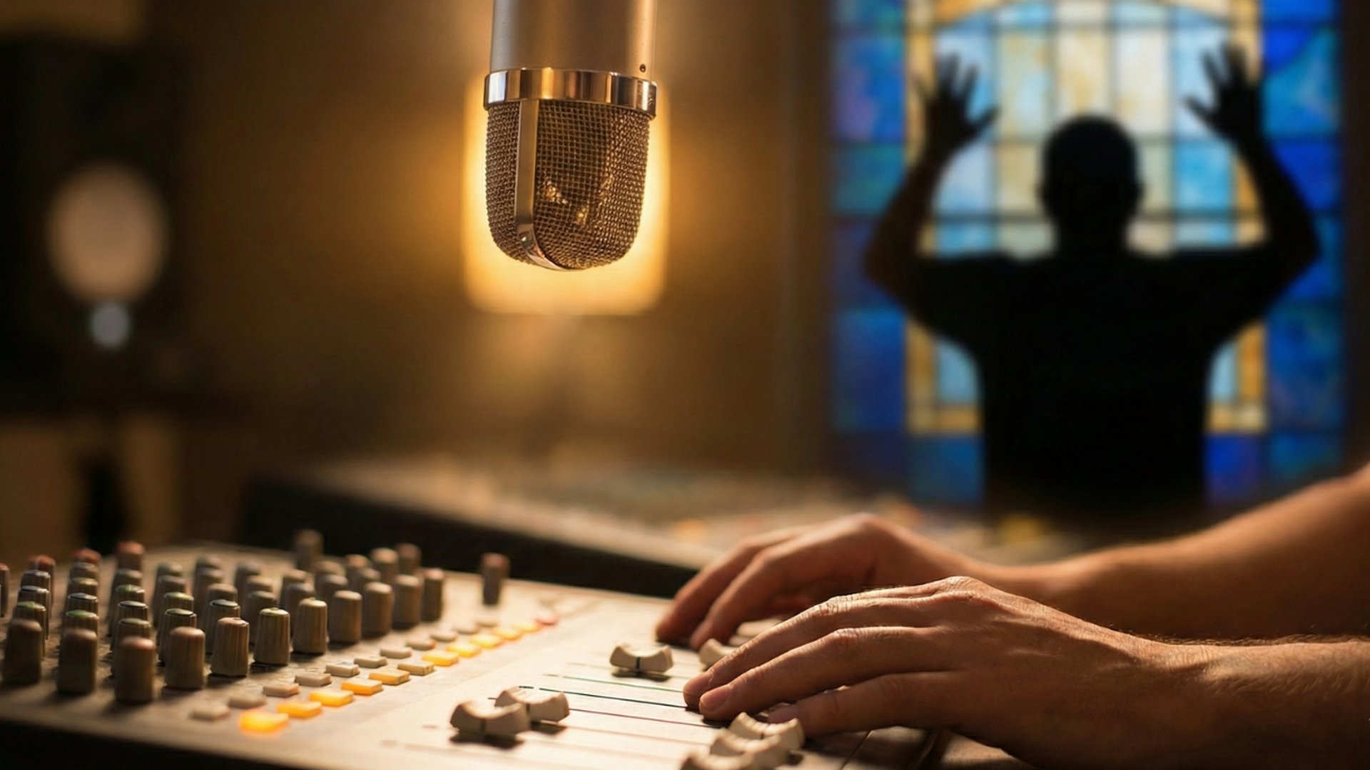 macro photography of silver and black studio microphone condenser
