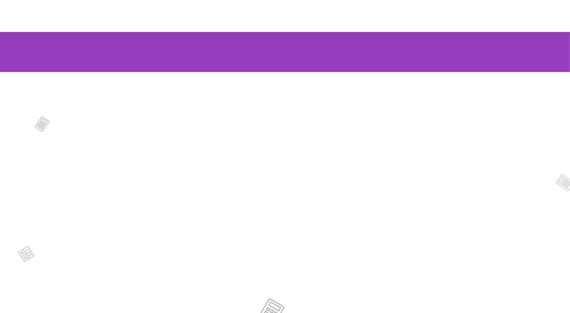 fond blanc avec une bande violette et des petites calculatrice
