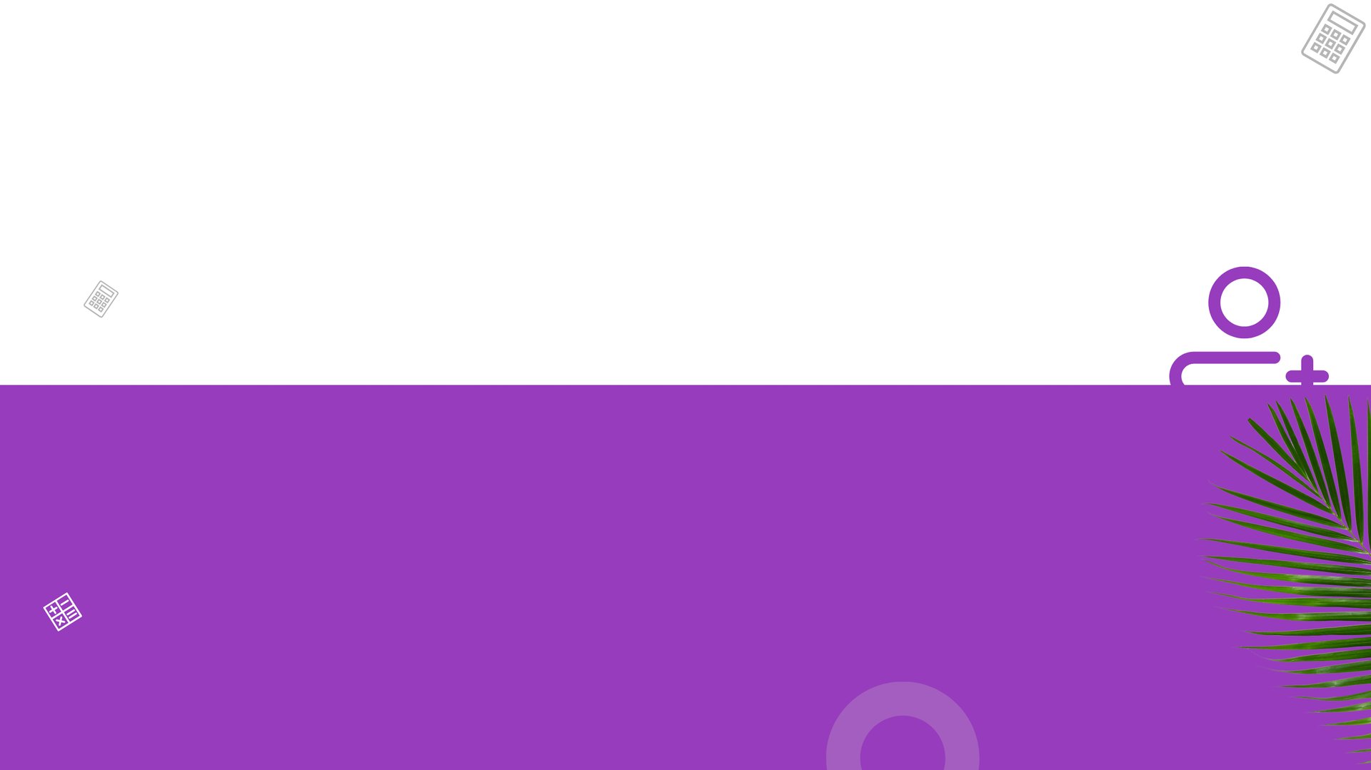 Fond violet et blanc avec feuillage et un homme 