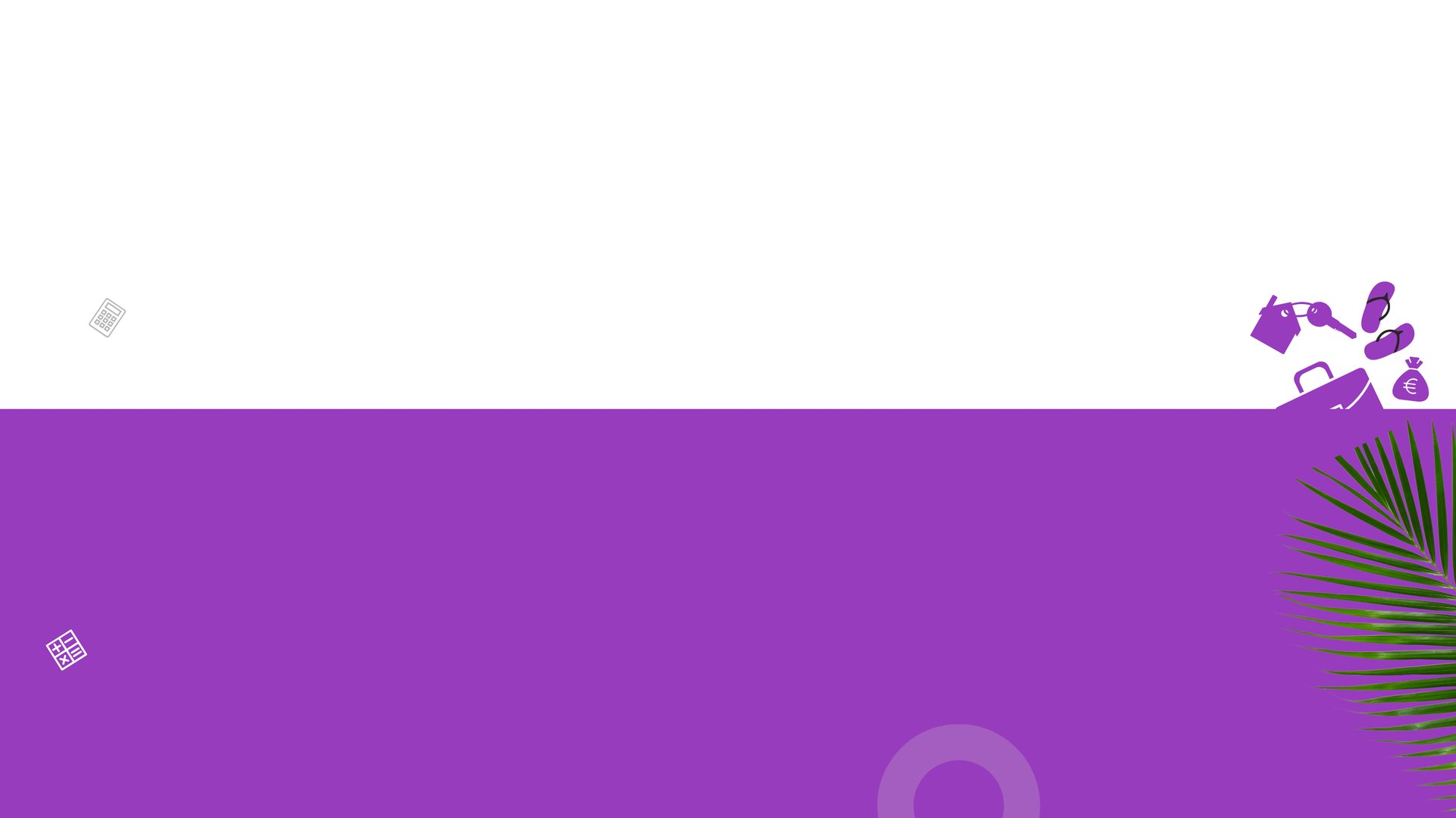 Fond violet et blanc avec feuillage et des affaires