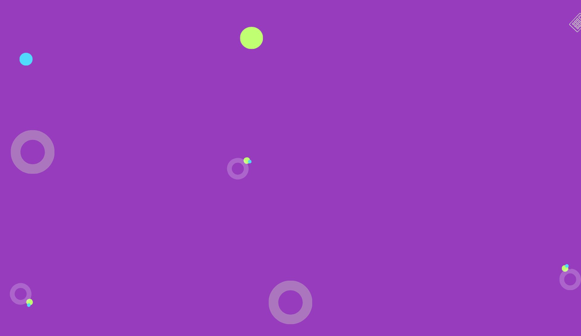 Fond violet avec point vert, bleu et cercle transparent