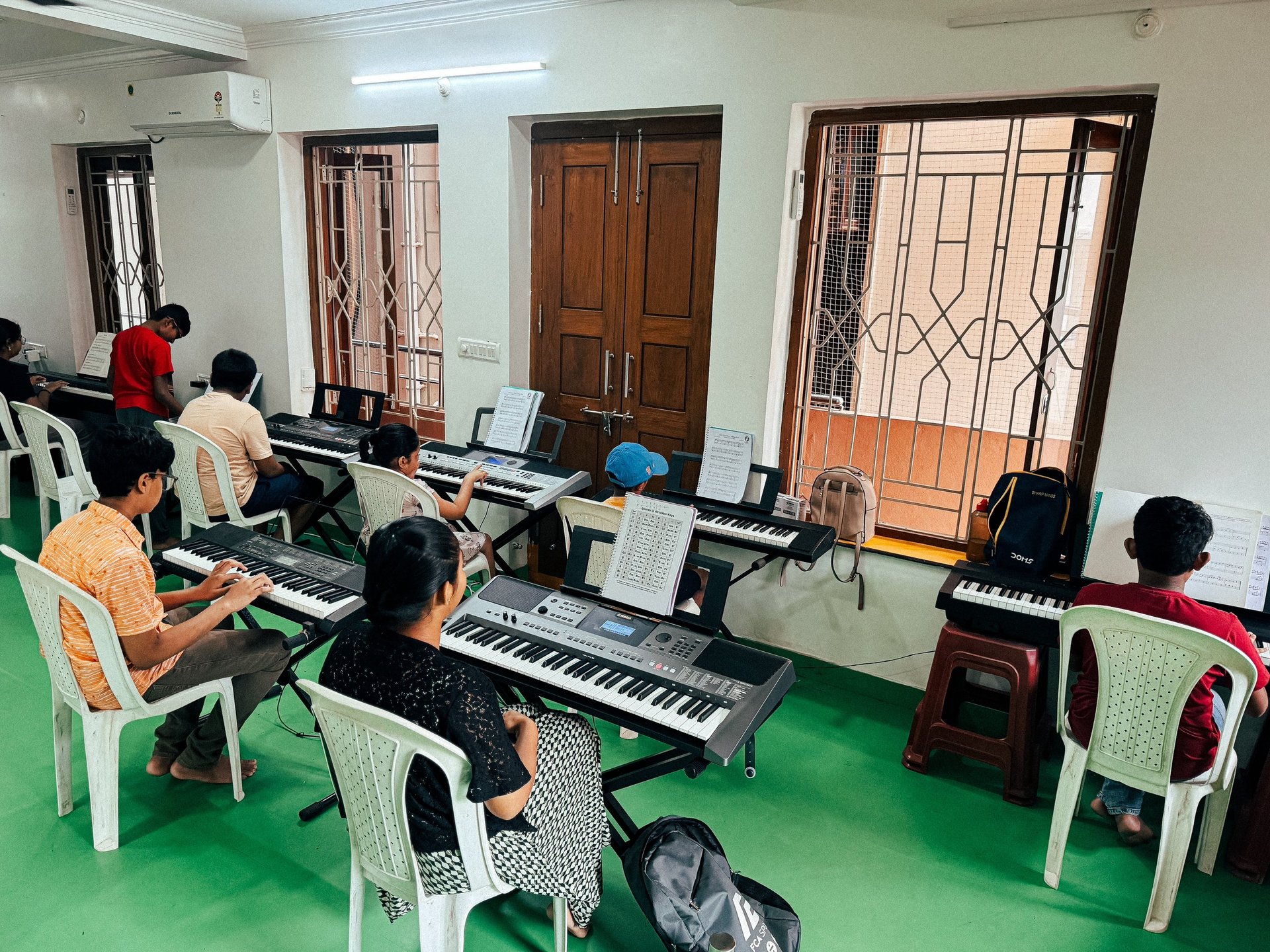 an abstract photo of a curved building with a blue sky in the background