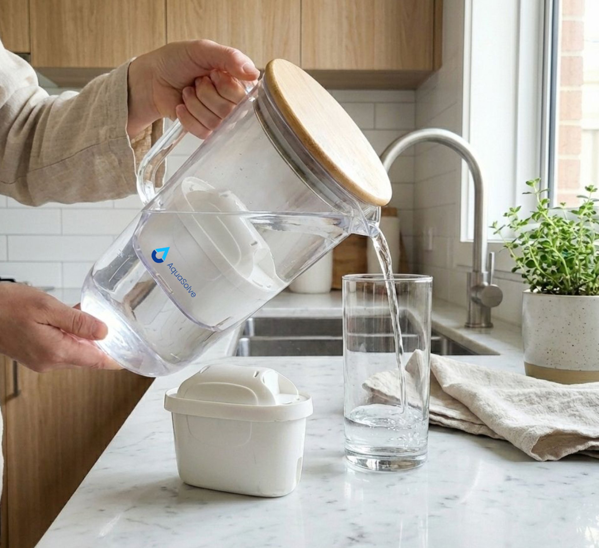 Someone is pouring water into a bottle.