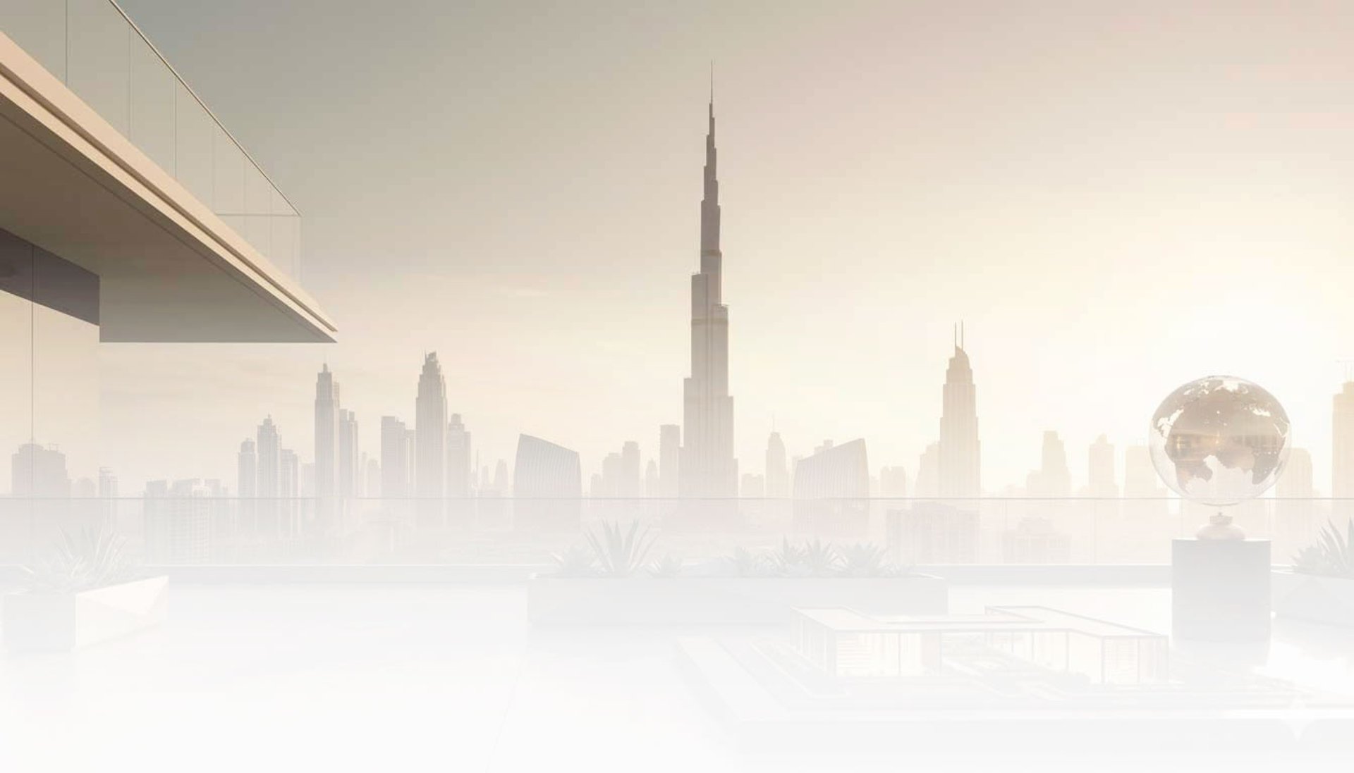 Luxury Dubai villa terrace overlooking skyline and Arabian Gulf at sunset, Bond Properties Global Sell Your Property UAE page