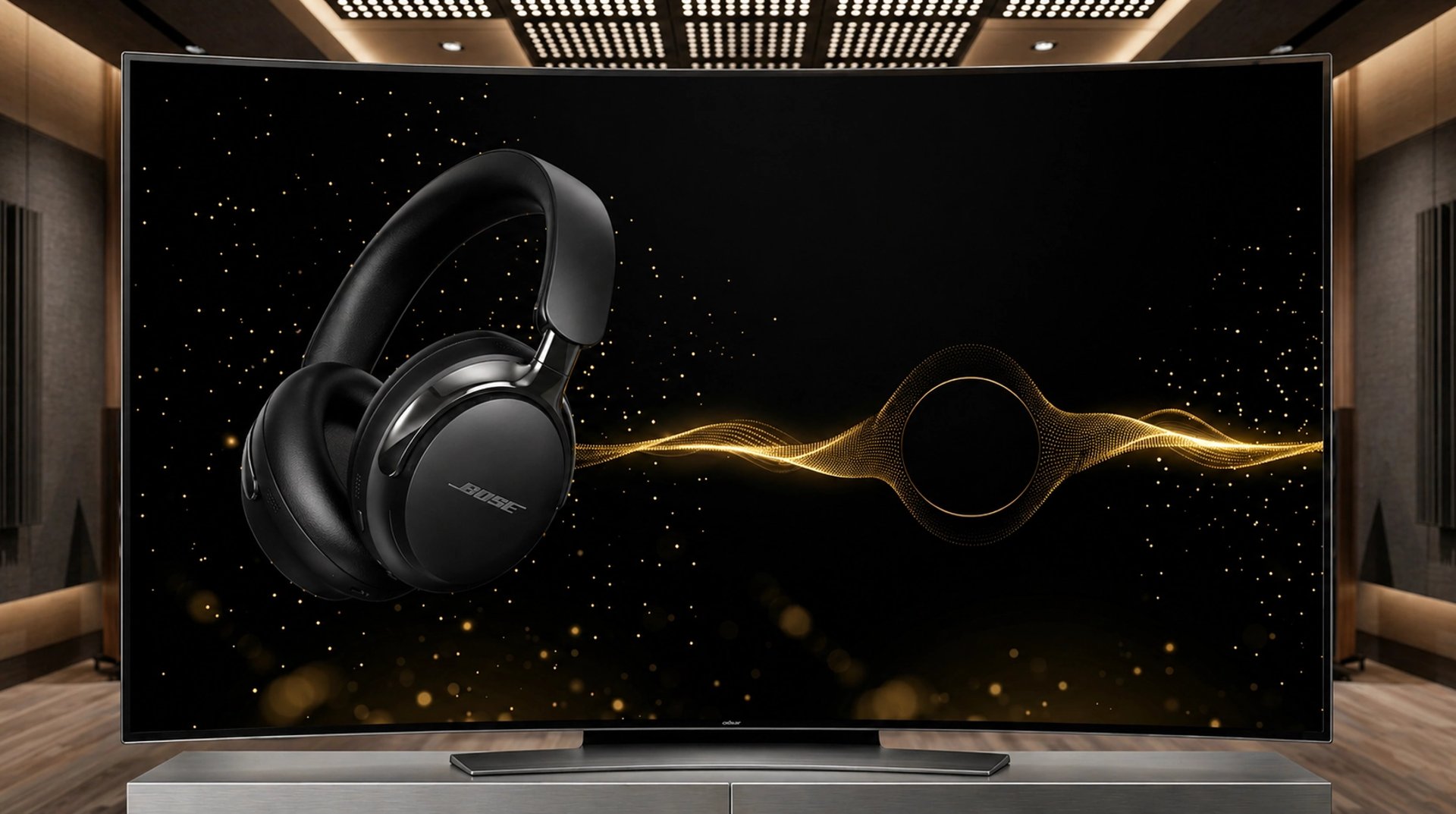 Le casque sans fil Bose QuietComfort ultra de 2ème génération noir présenté dans un décor de luxe