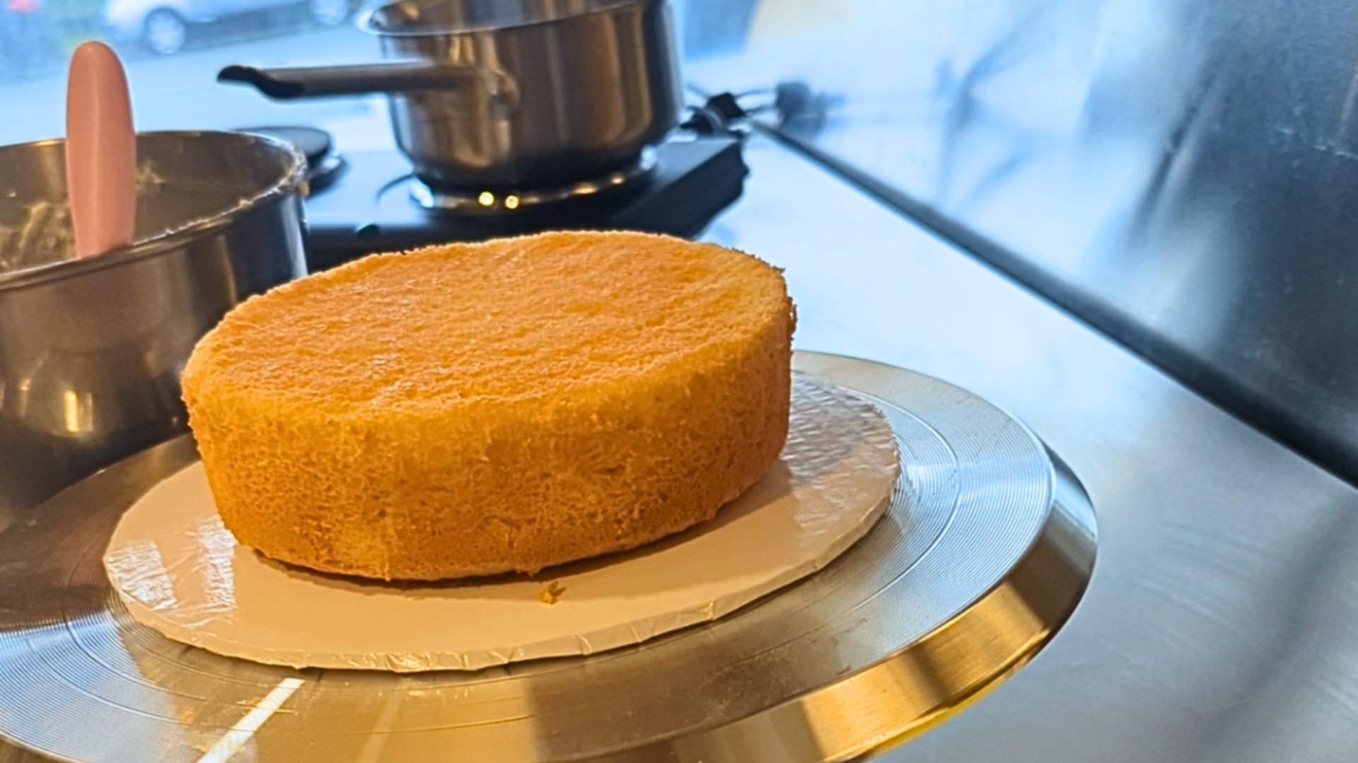 A pie is baking in the oven on a rack
