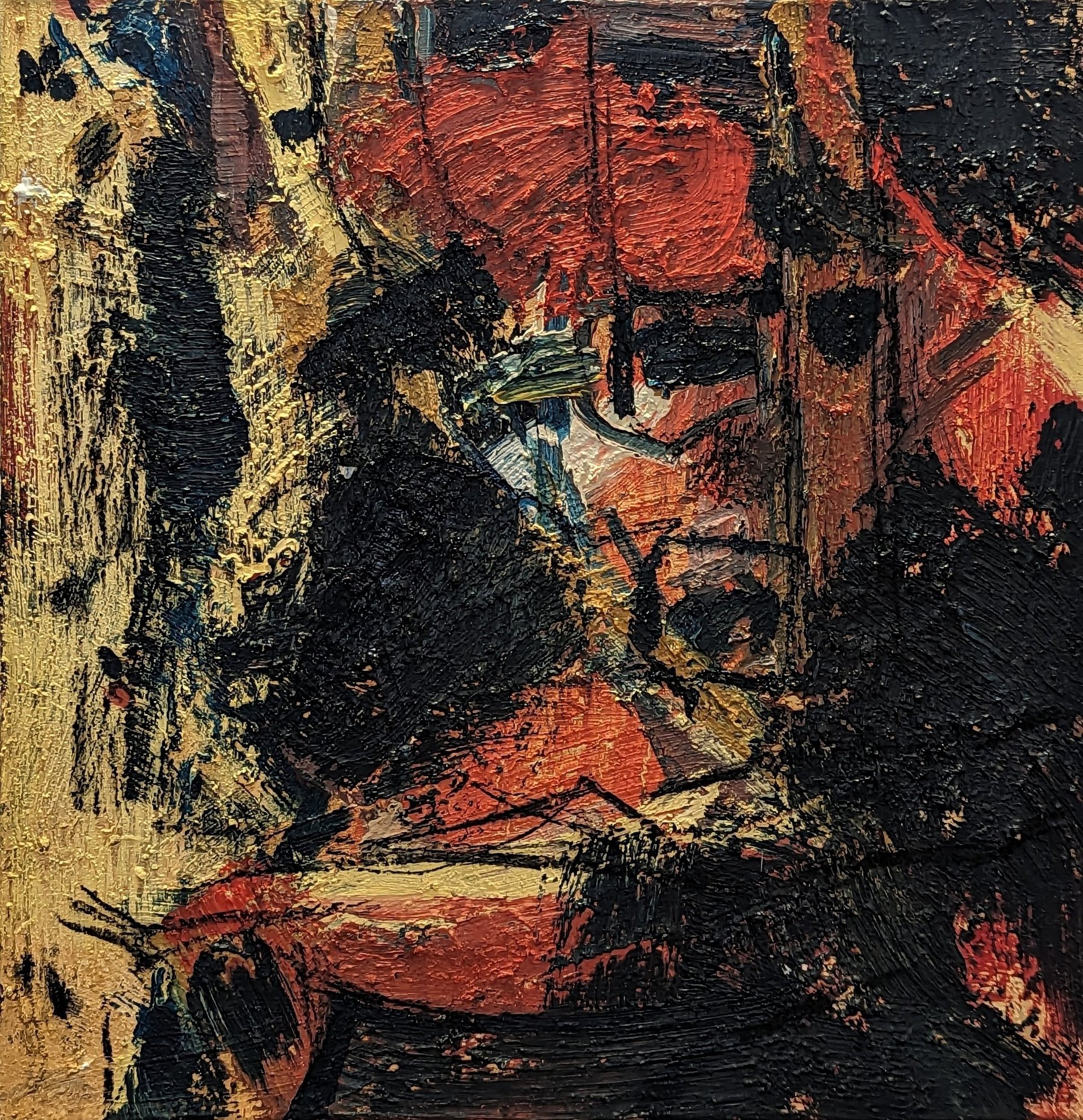 a close up of a christmas wreath on a red background