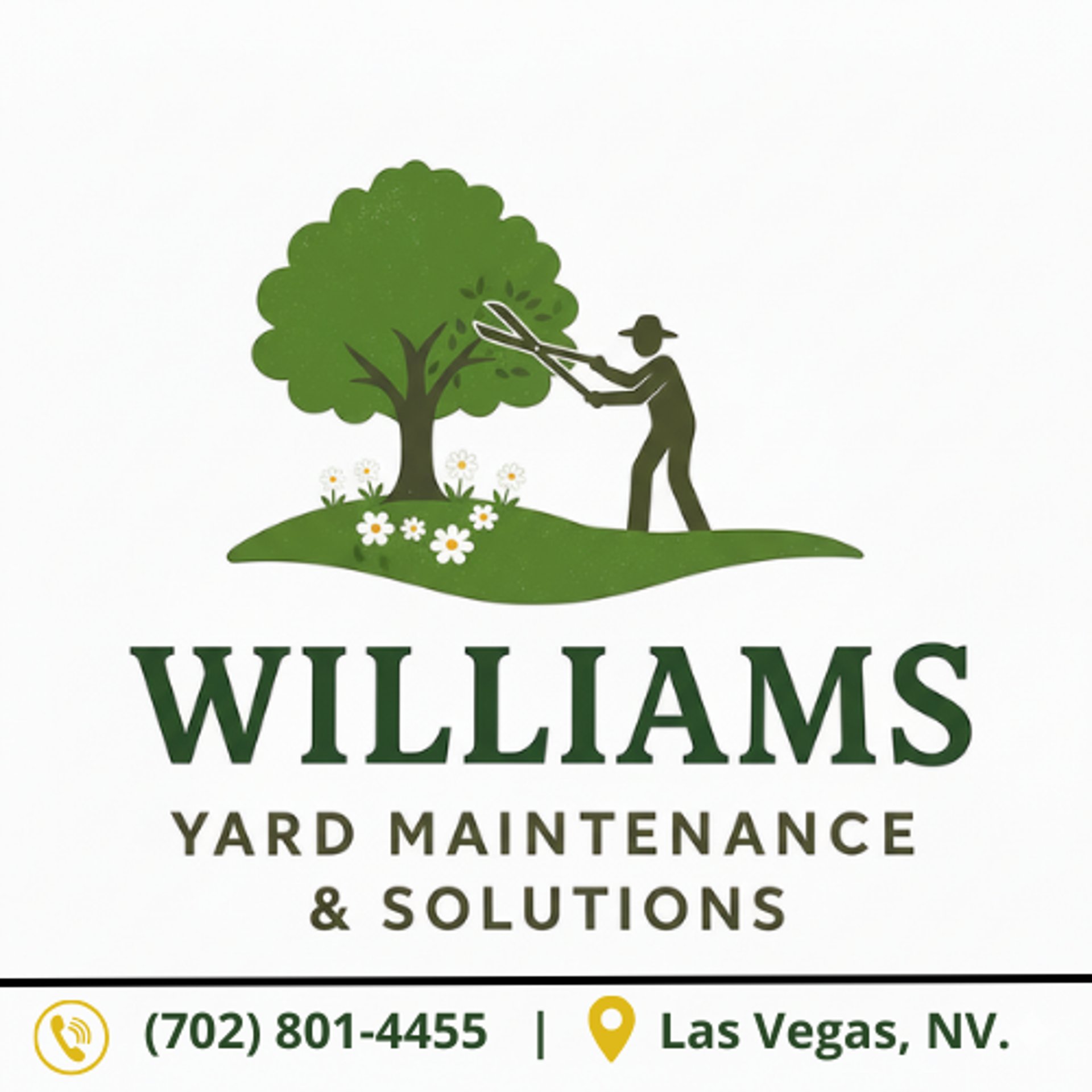 An advertisement for Williams Yard Maintenance & Solutions, featuring a modern beige house with well-maintained desert landsc