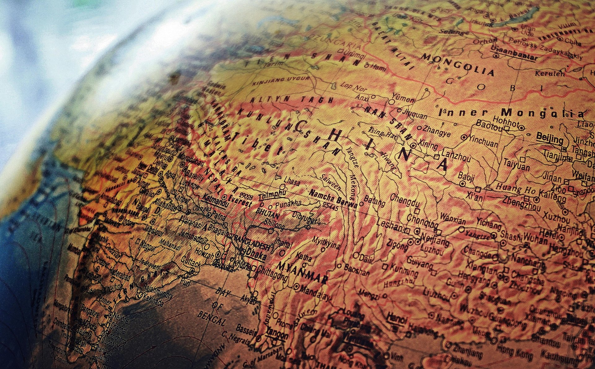a close up of a map of china