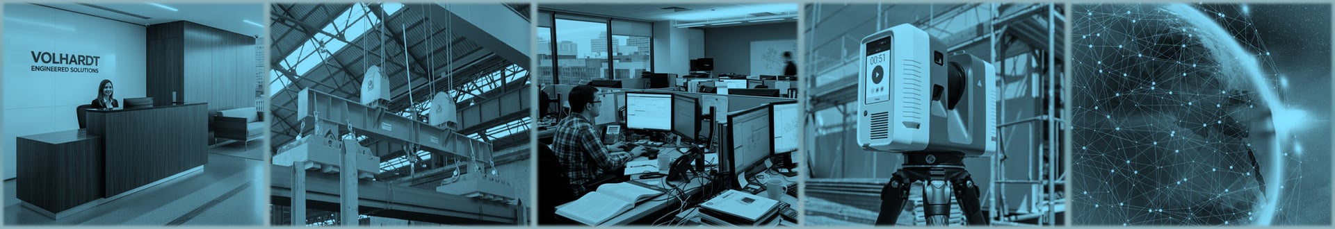Glowing metal rods are being processed in a factory.