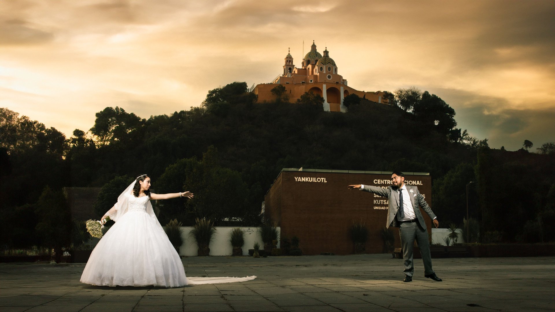 grayscale shot of bride and groom