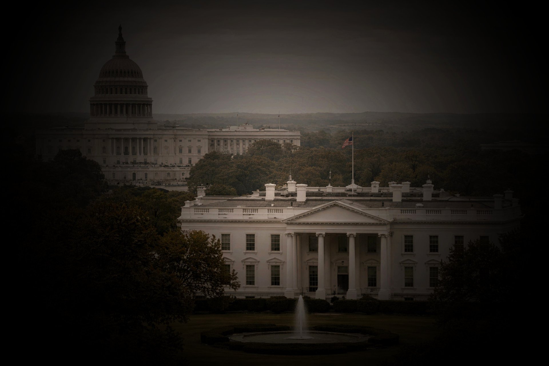 Montage (lighter) of US Capitol and the White House.