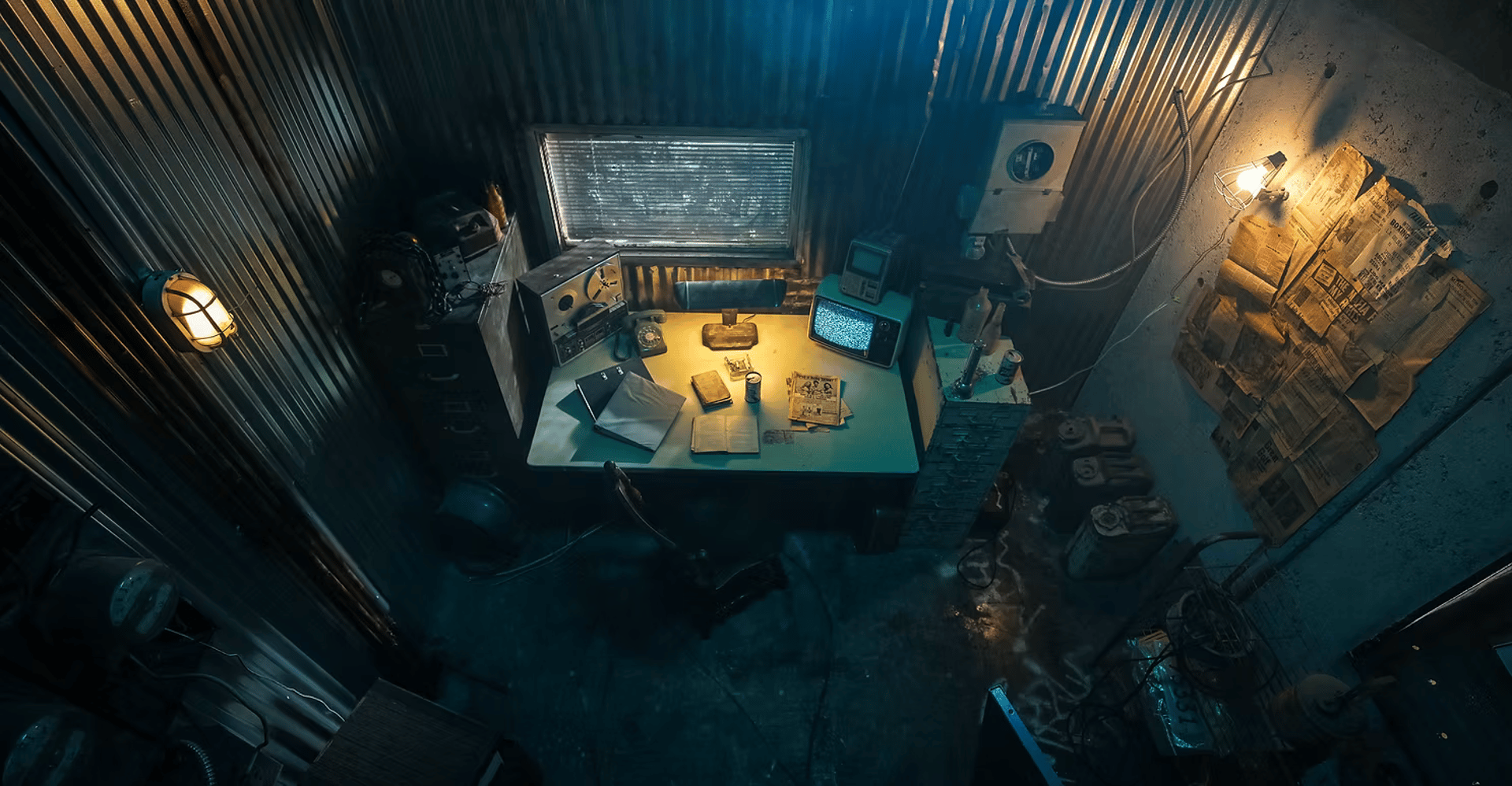 a room with a table and chairs