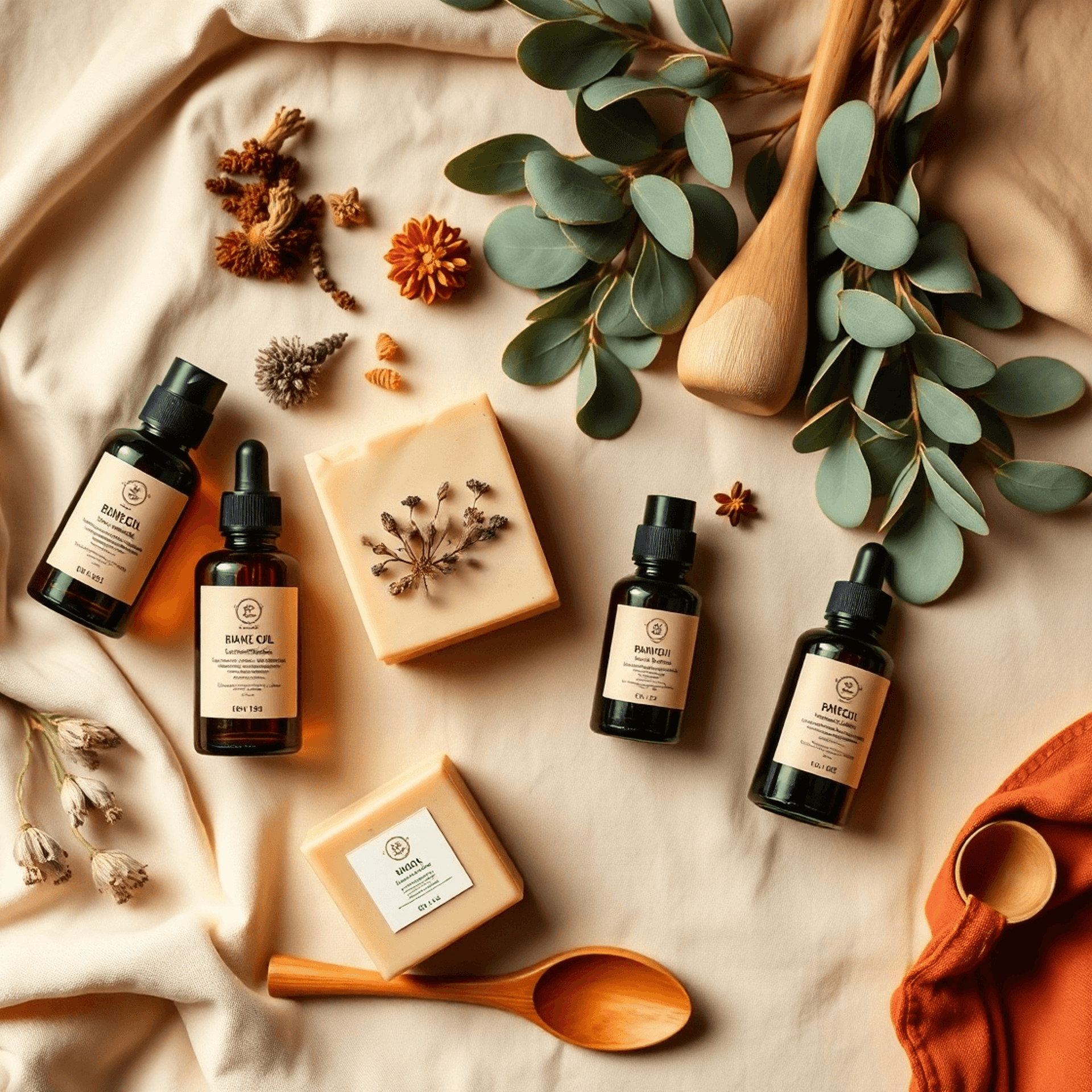 A flat lay of handmade beauty products