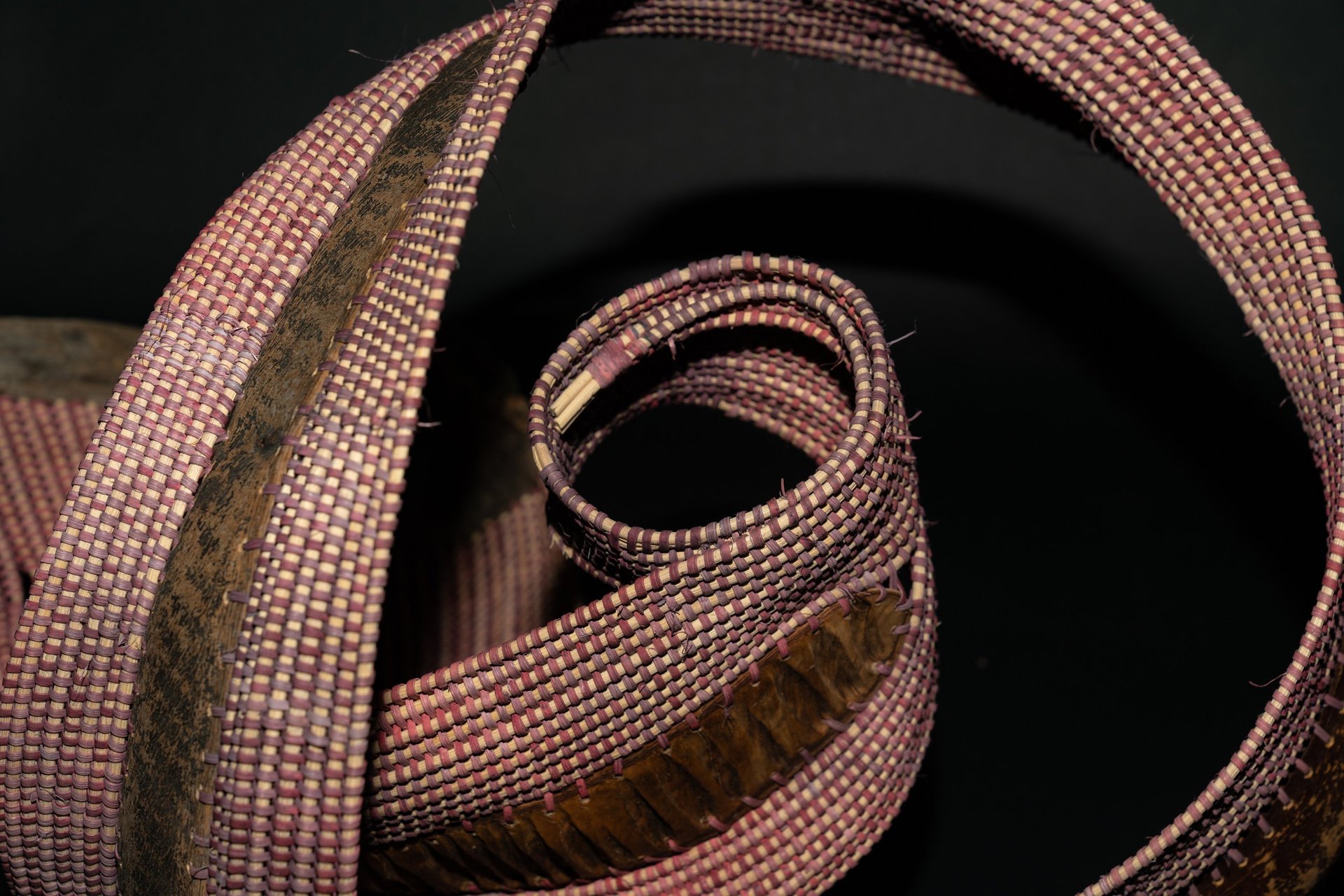 detail woven basket sculpture art stitched seed pod curled elegant