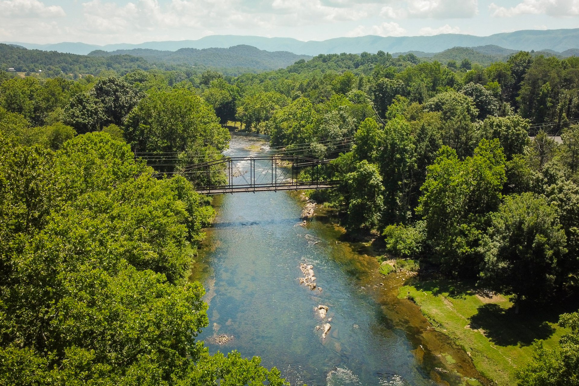 Aerial photo of the Steele bridge on the South Holston River In Tennessee.