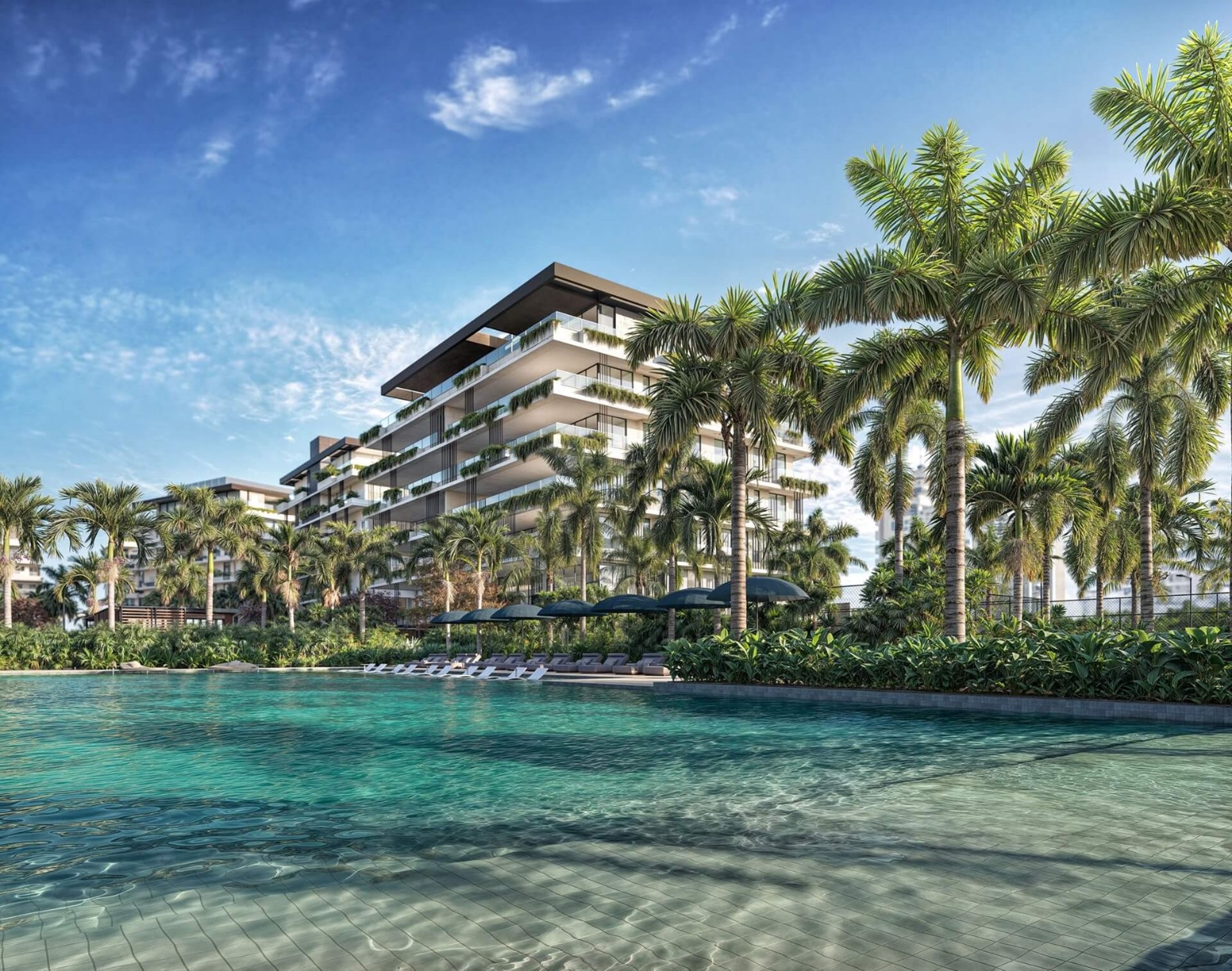 an abstract photo of a curved building with a blue sky in the background