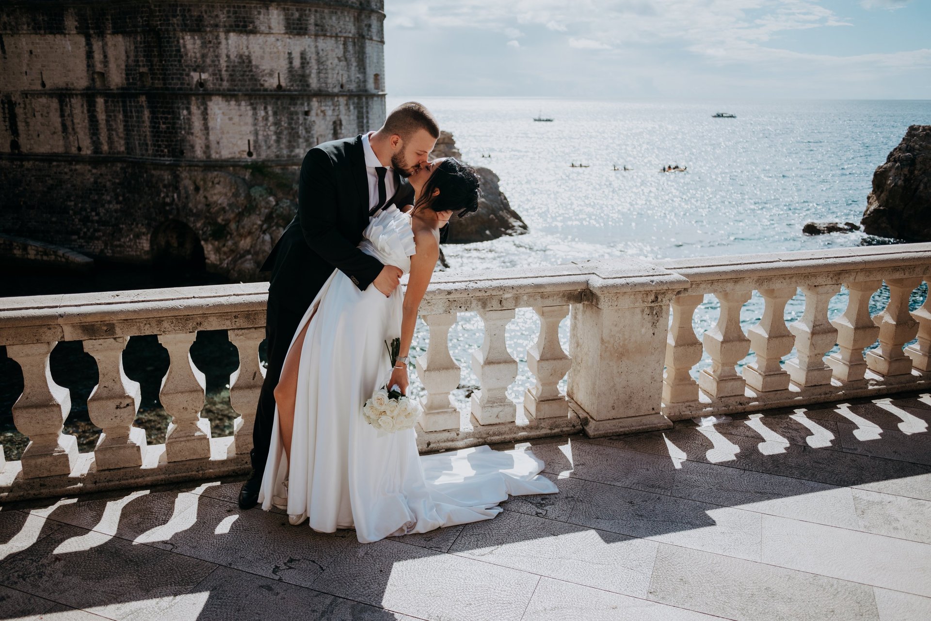 aerial view of brown and white house on cliff