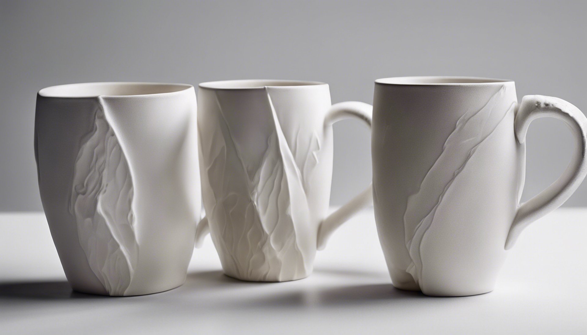 four round white ceramic bowls on white surface