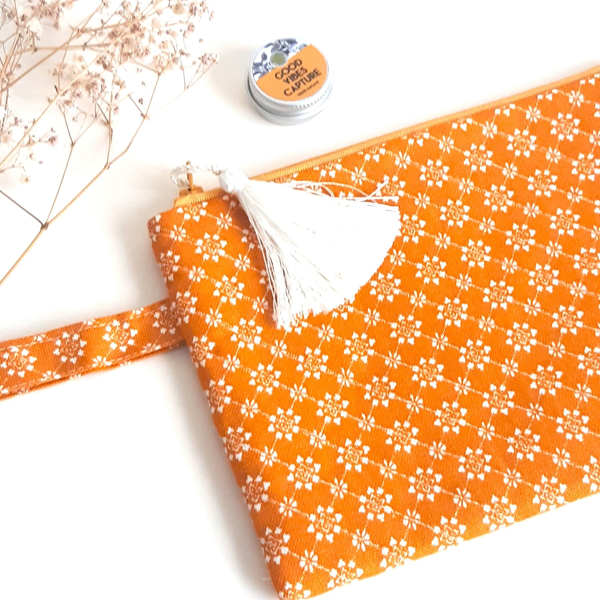 pochette tissu femme en coton couleuler ocre