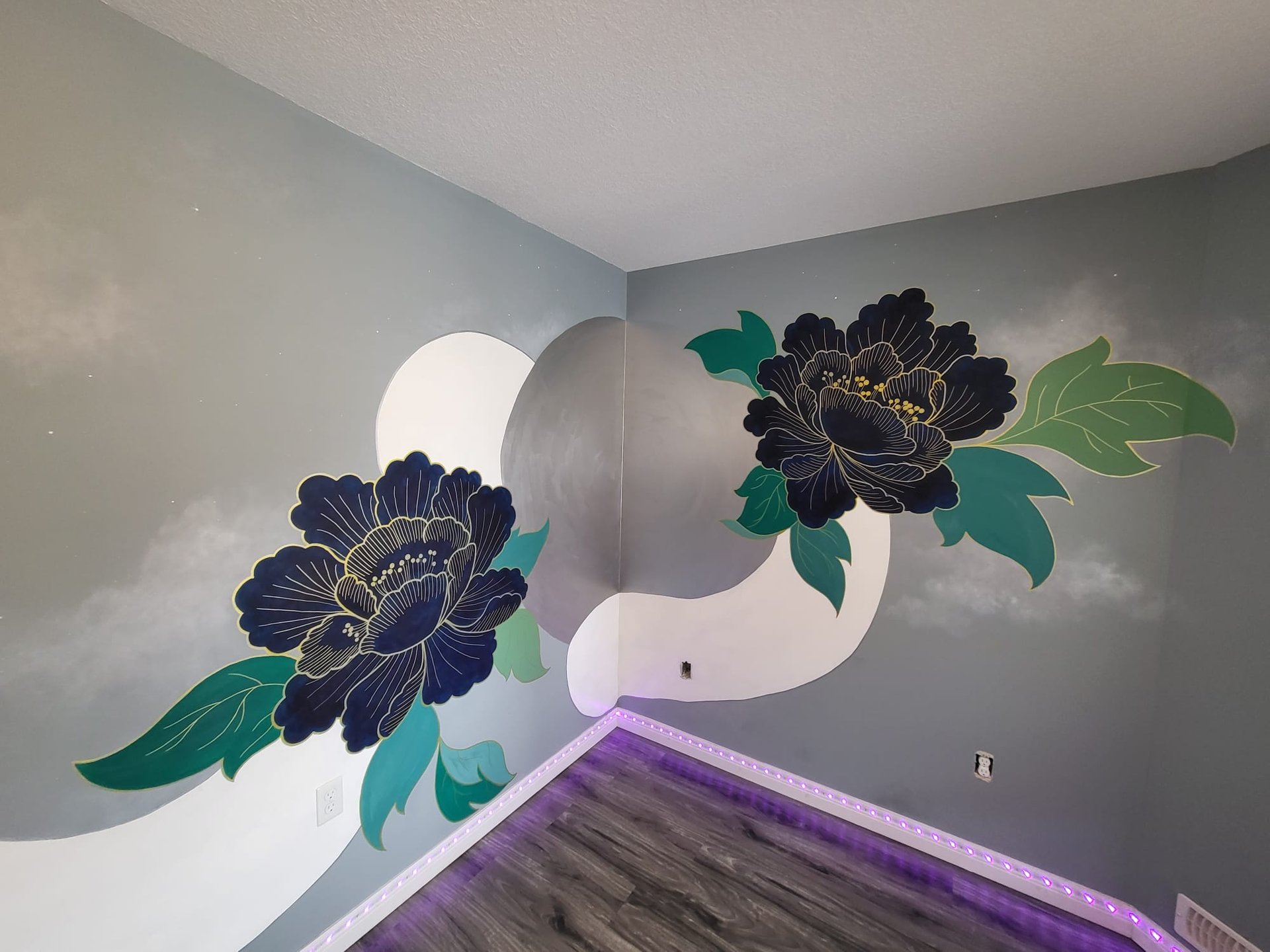 Japanese-inspired peony mural for Kitchener game room