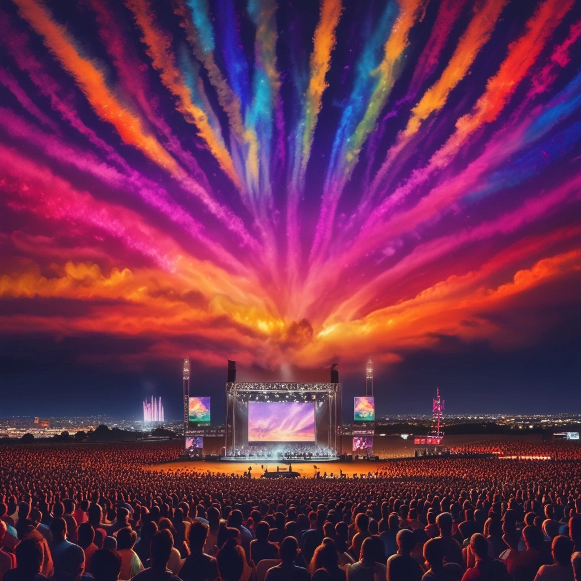 people watching concert with multicolored stage light display