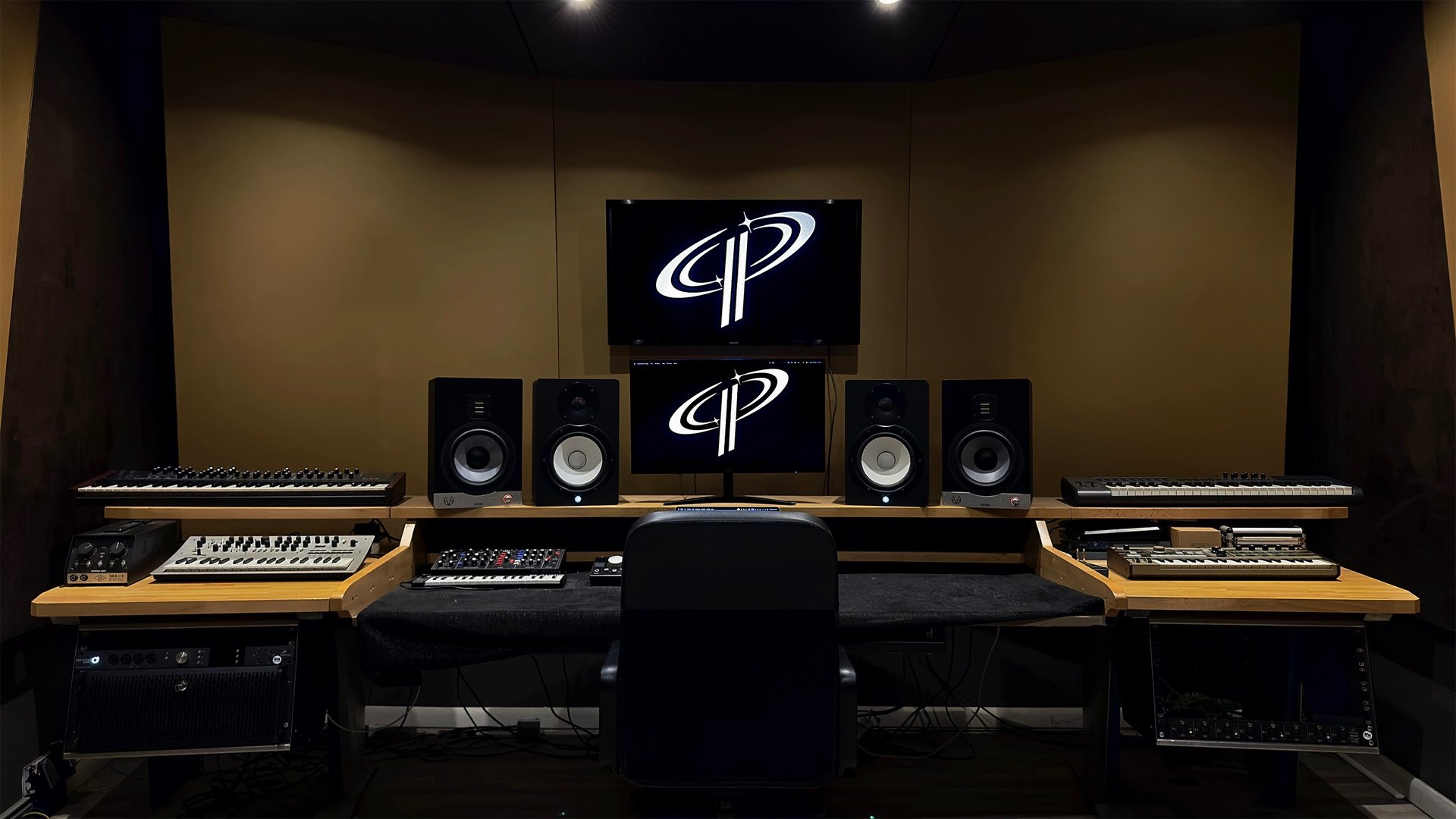 an abstract photo of a curved building with a blue sky in the background