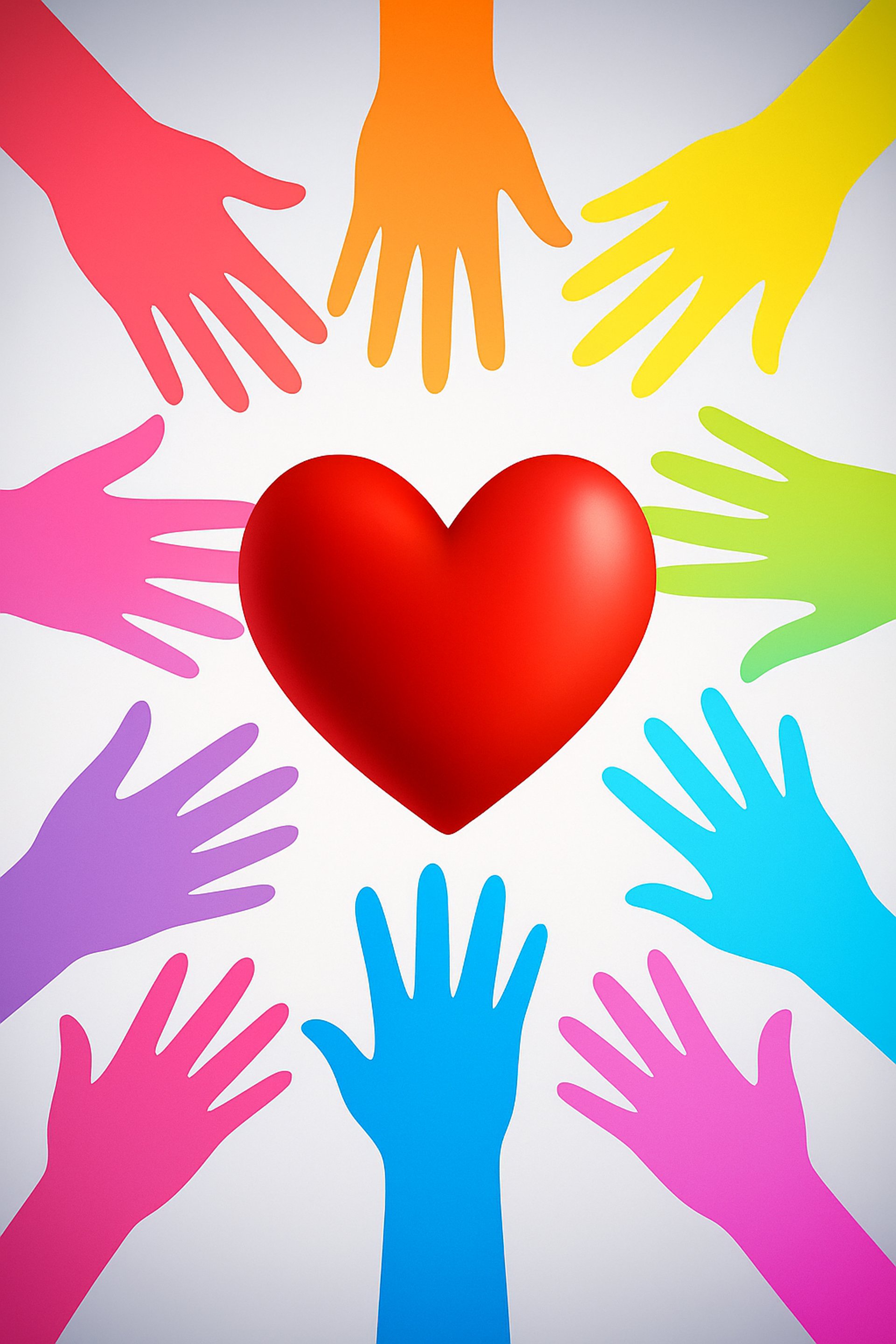 hands formed together with red heart paint