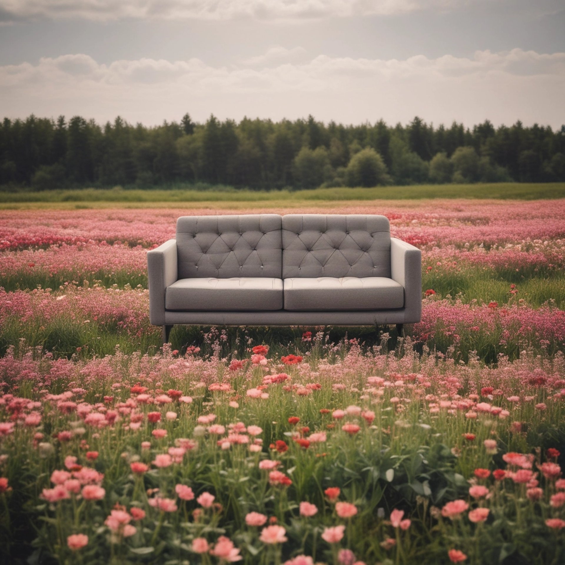 Therapy couch in a flower field.