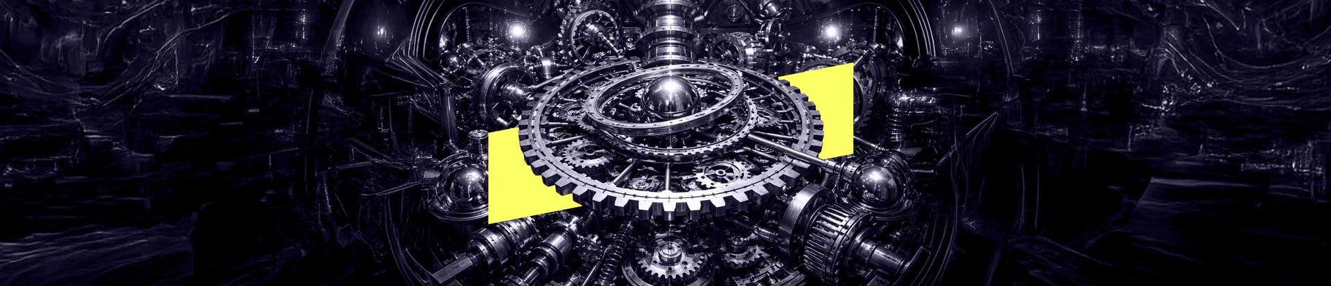 Interlocking steel gears forming a complex industrial machine in continuous motion.