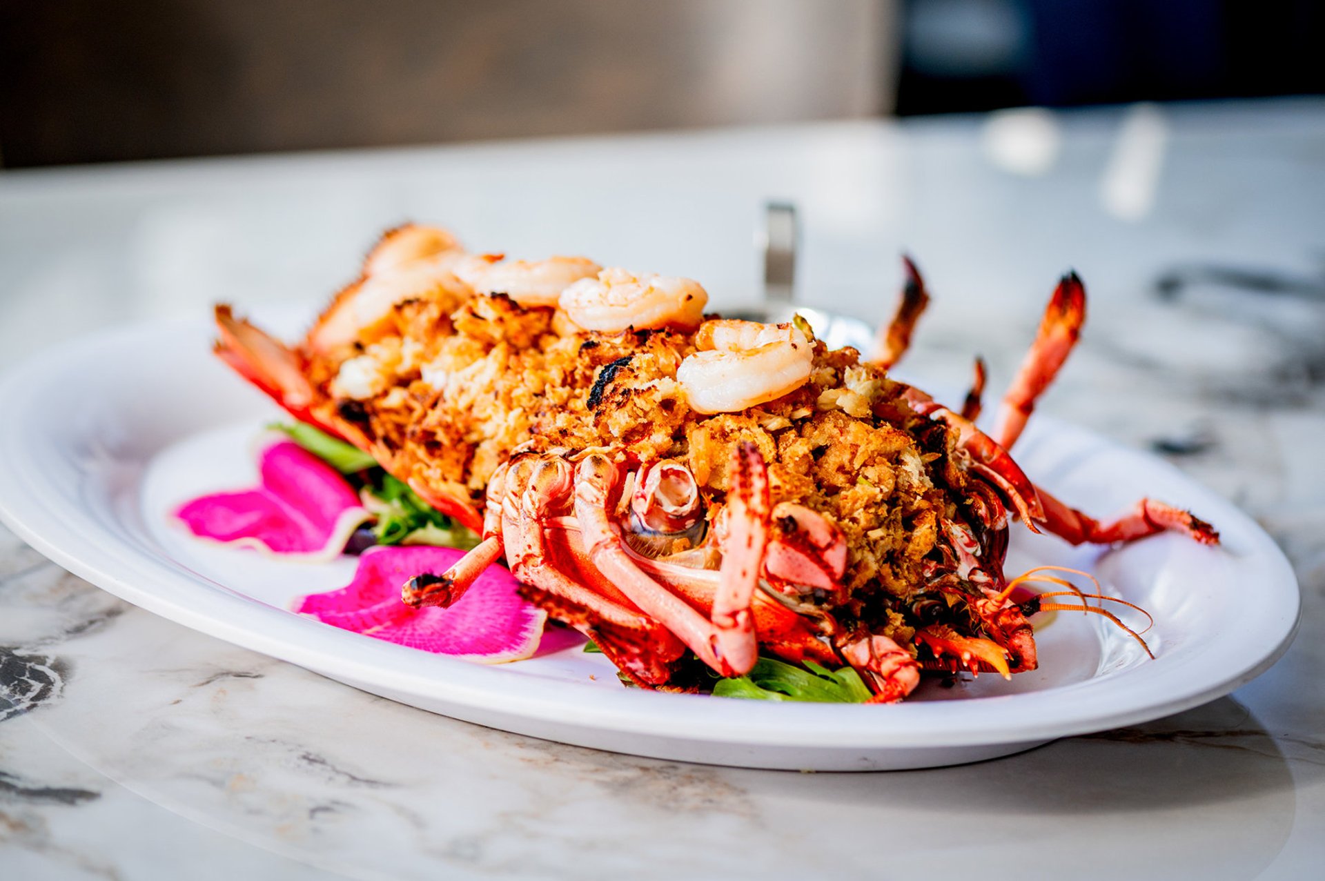 a plate of food on a table at a restaurant