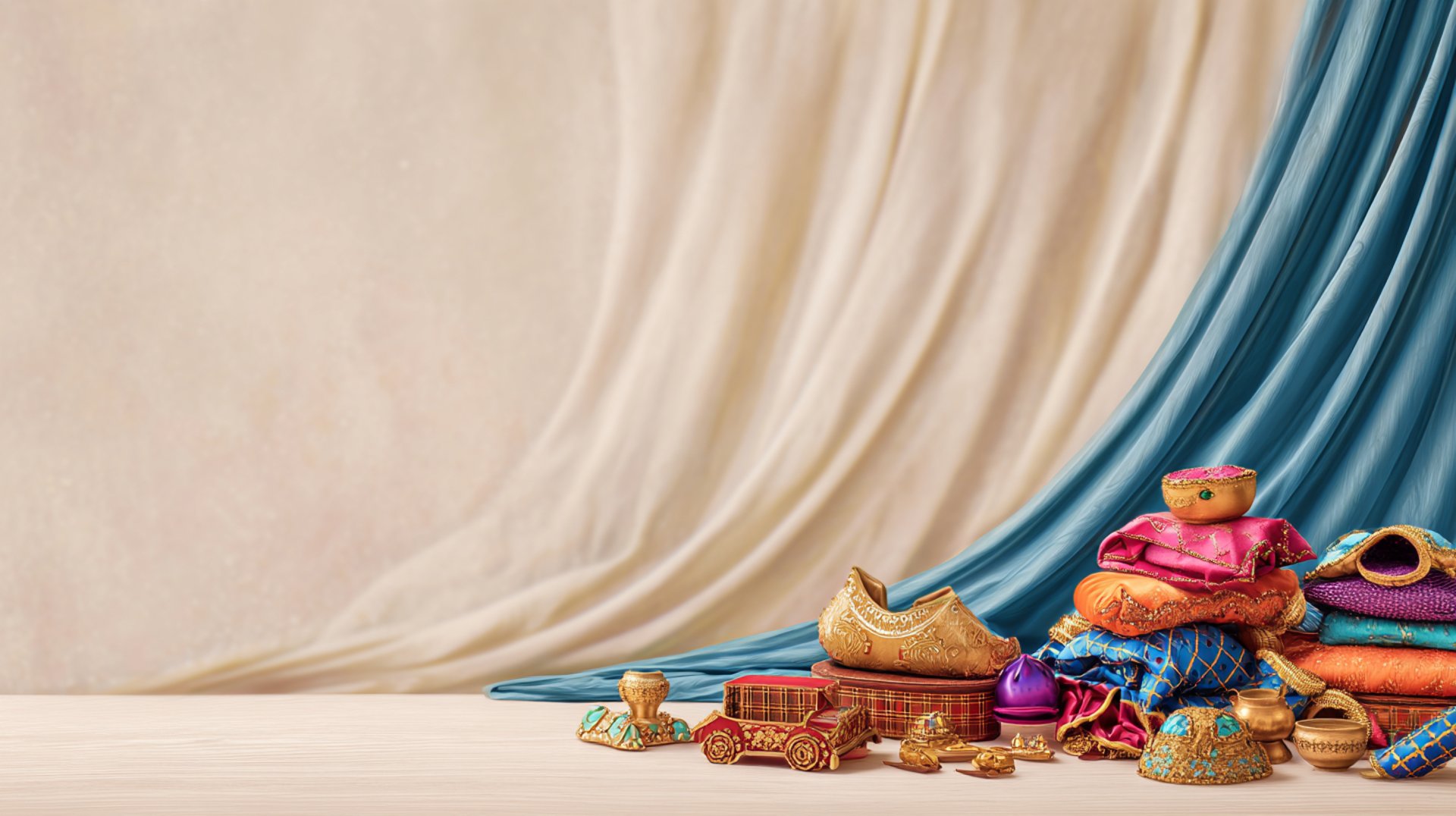 Ornate brown and green decorative pattern with red accents