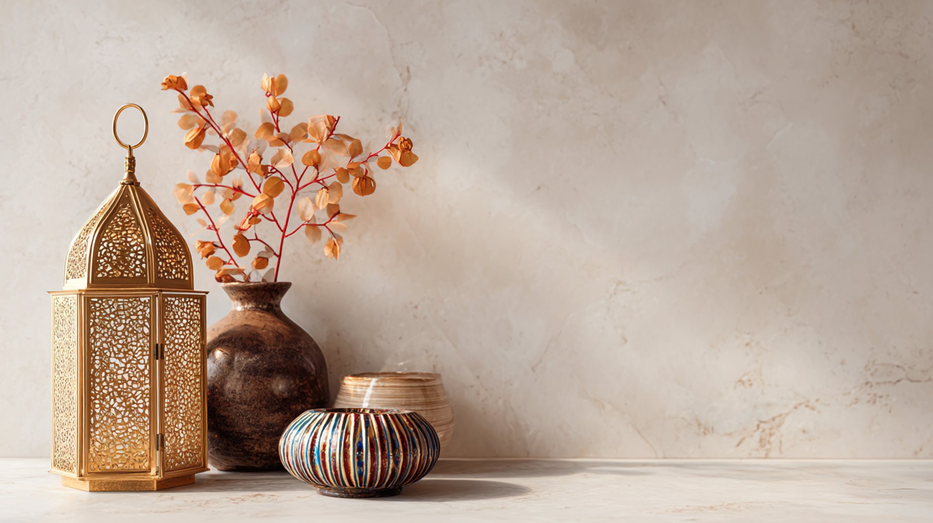 Ornate brown and green decorative pattern with red accents