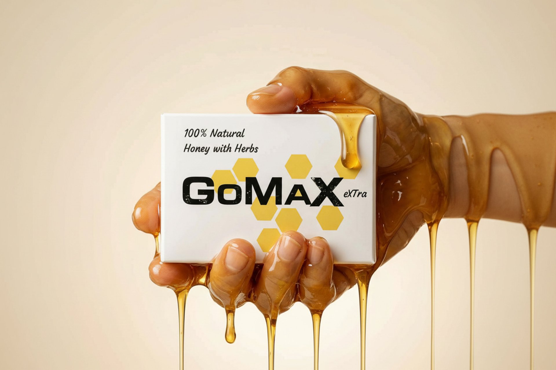 a honey dripping from a spoon onto a honeycomb