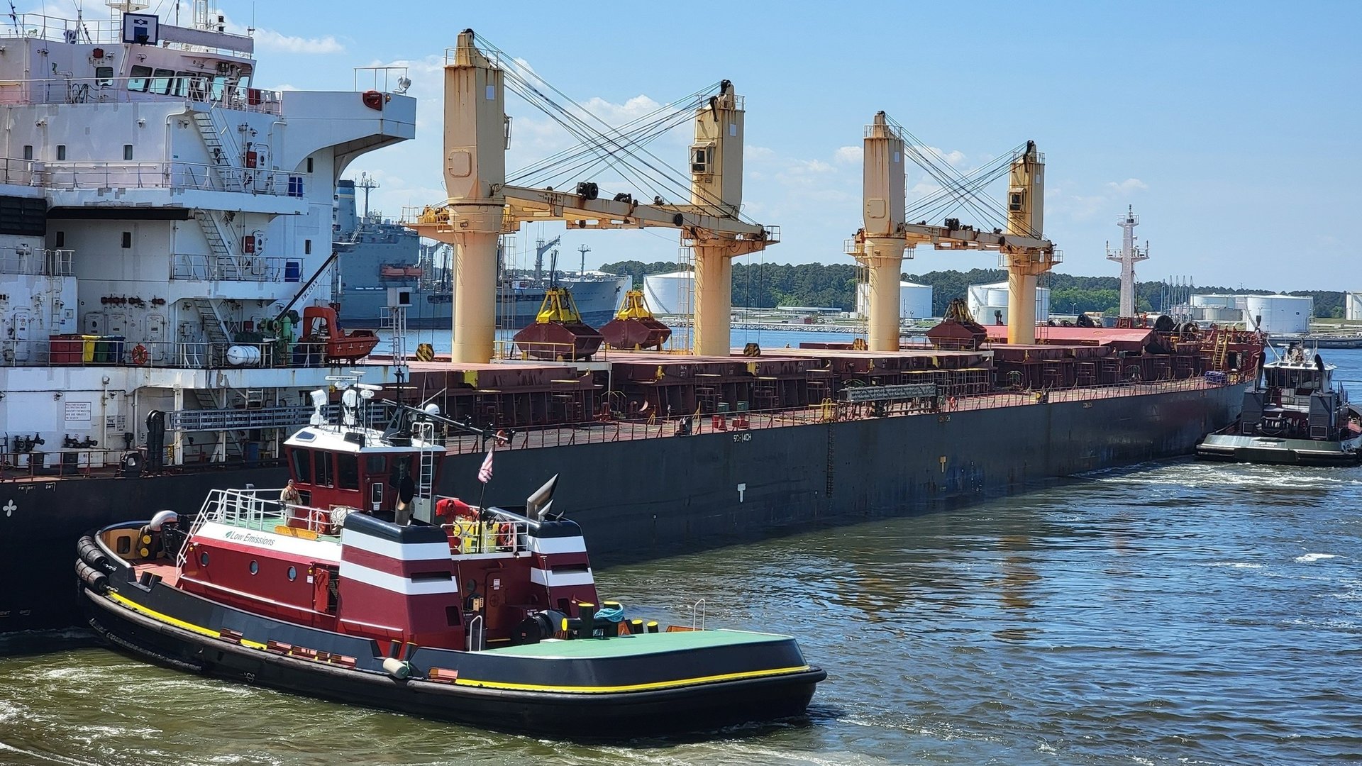 red and black ship